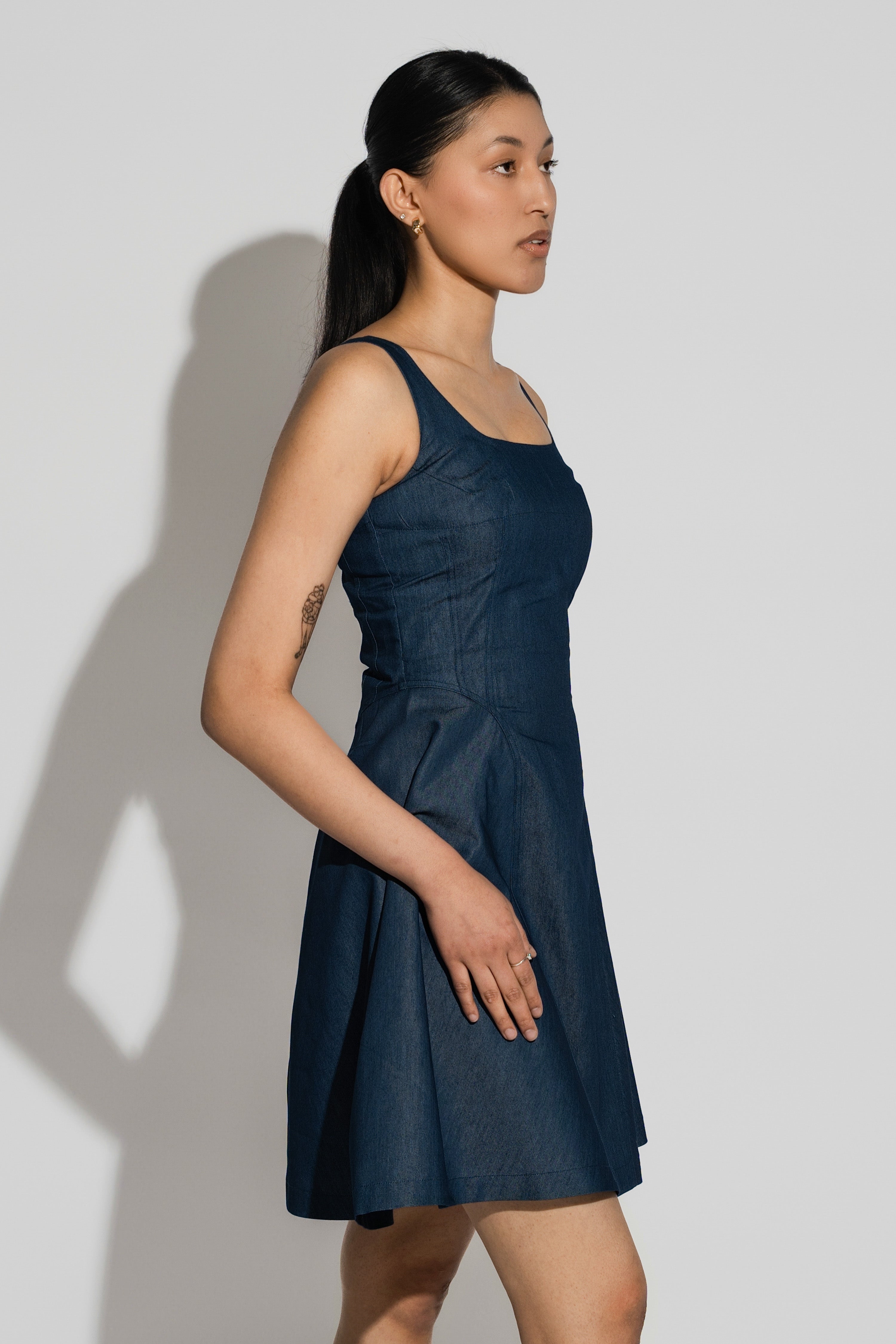 Godet Dress In Denim
