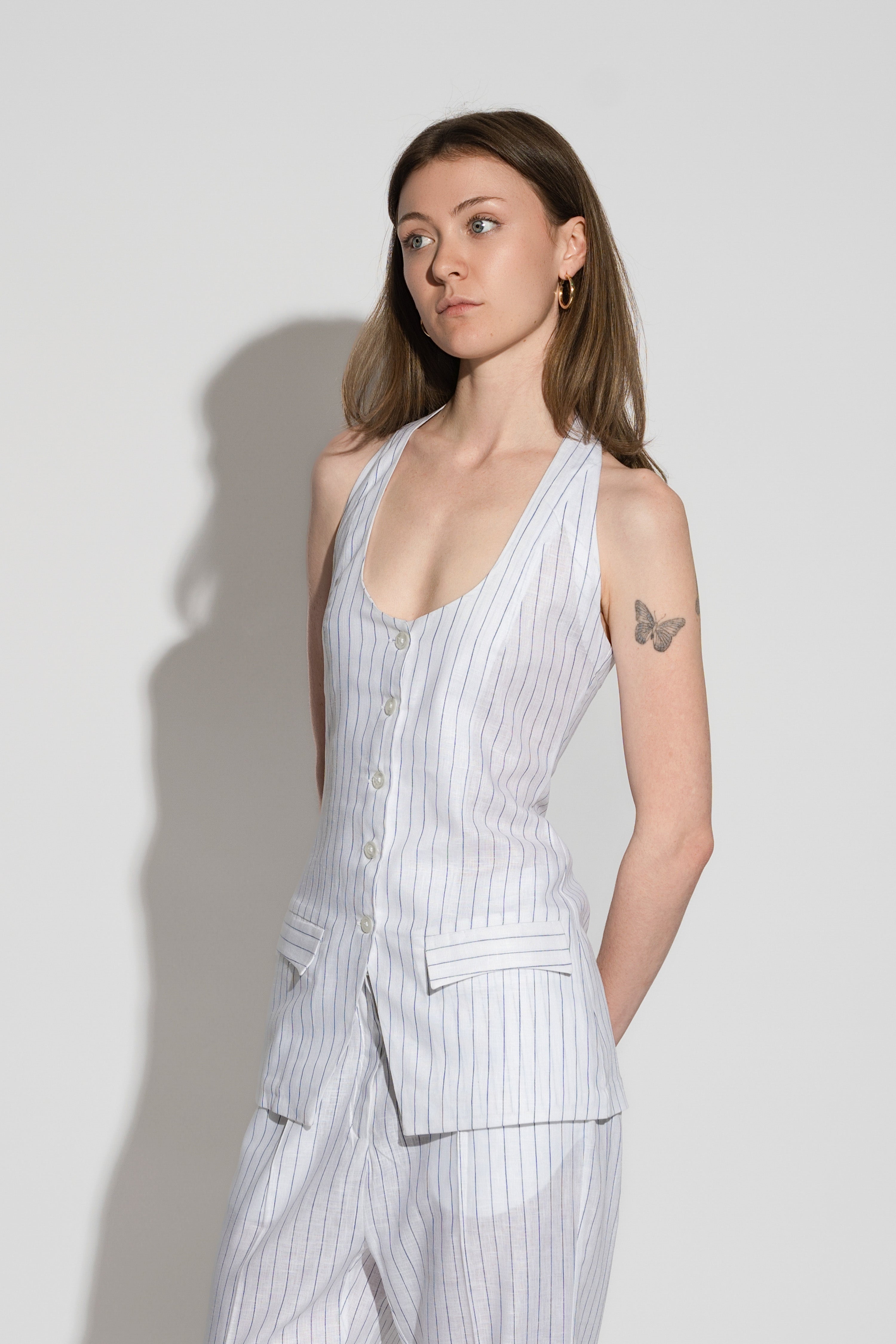 Stripe Linen Halter Vest