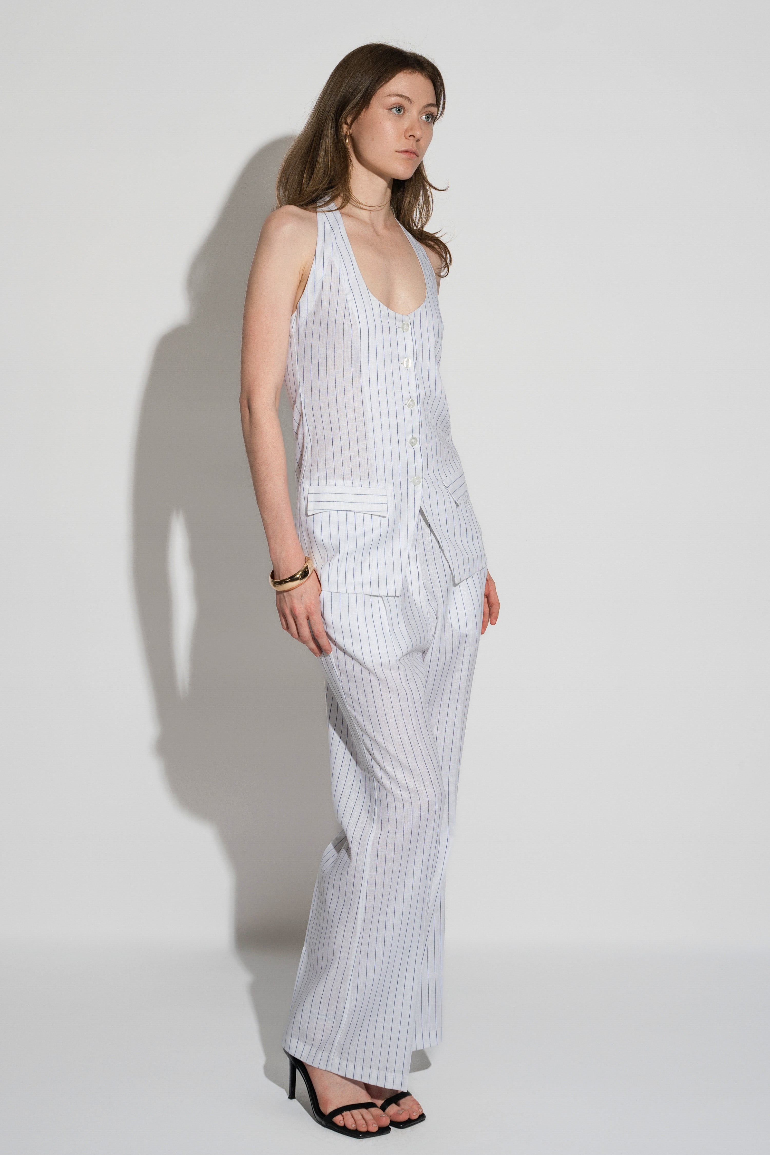 Stripe Linen Halter Vest