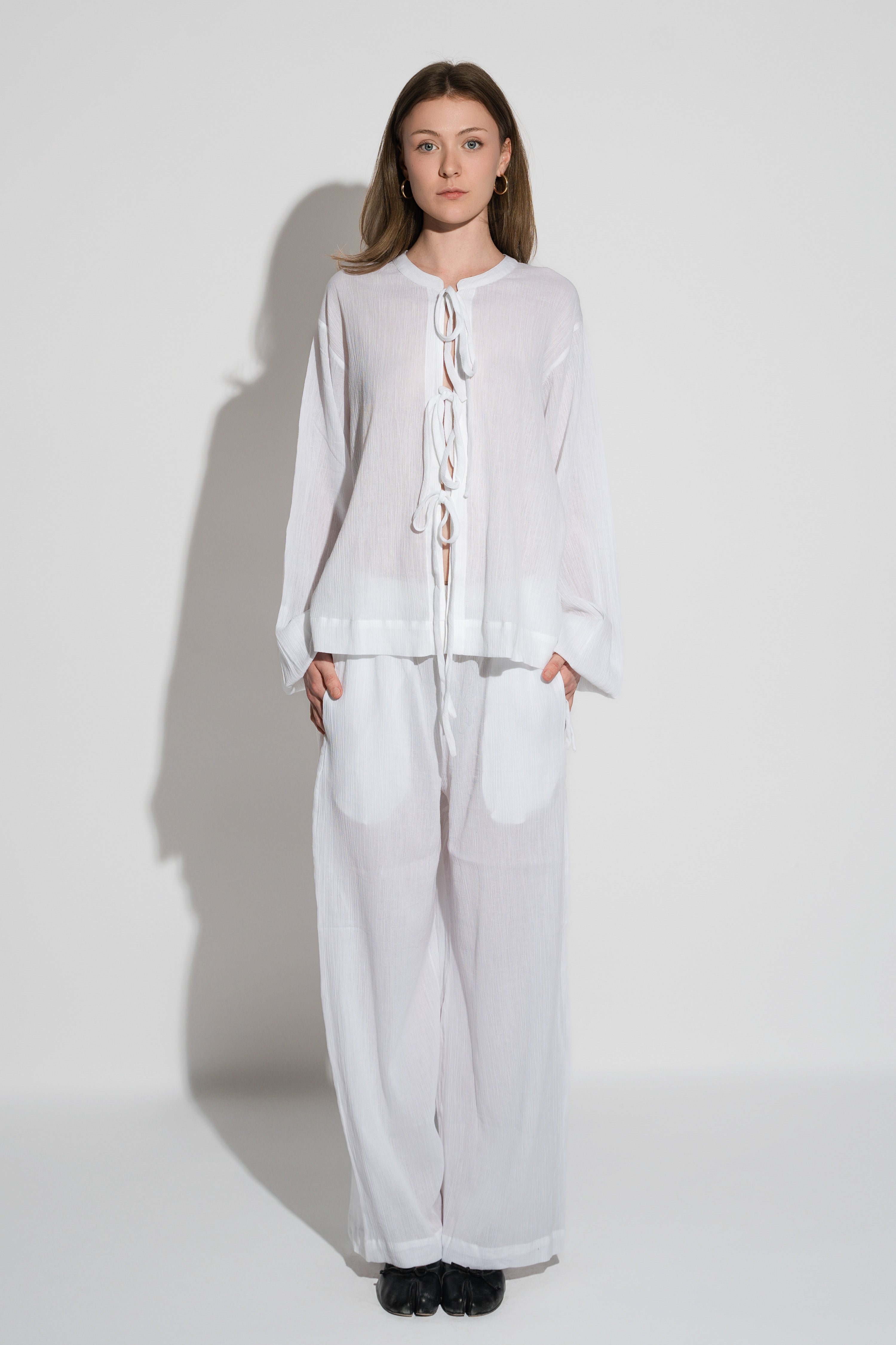 Crushed Cotton Pants White