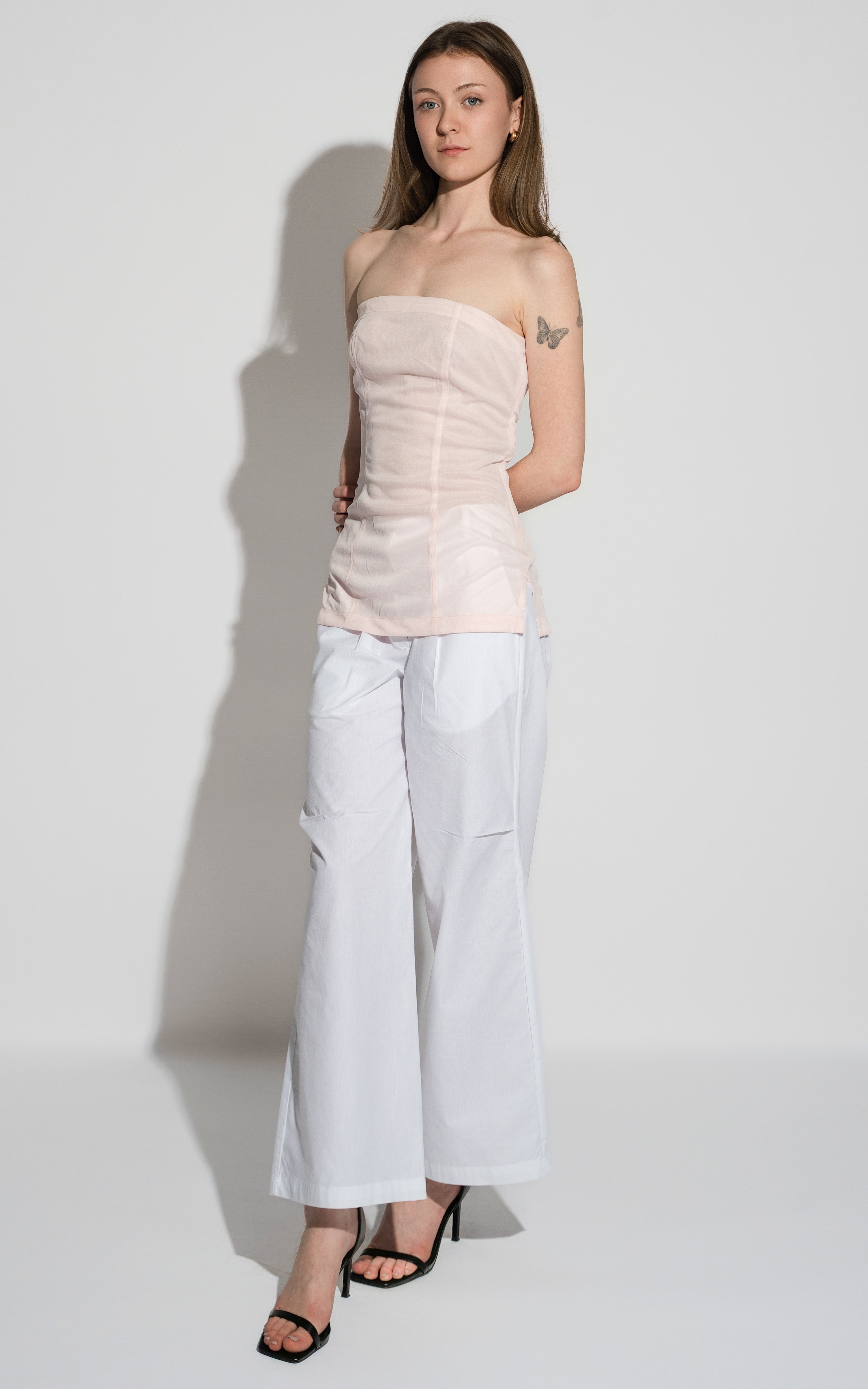 Straight Cotton Poplin Pants in White