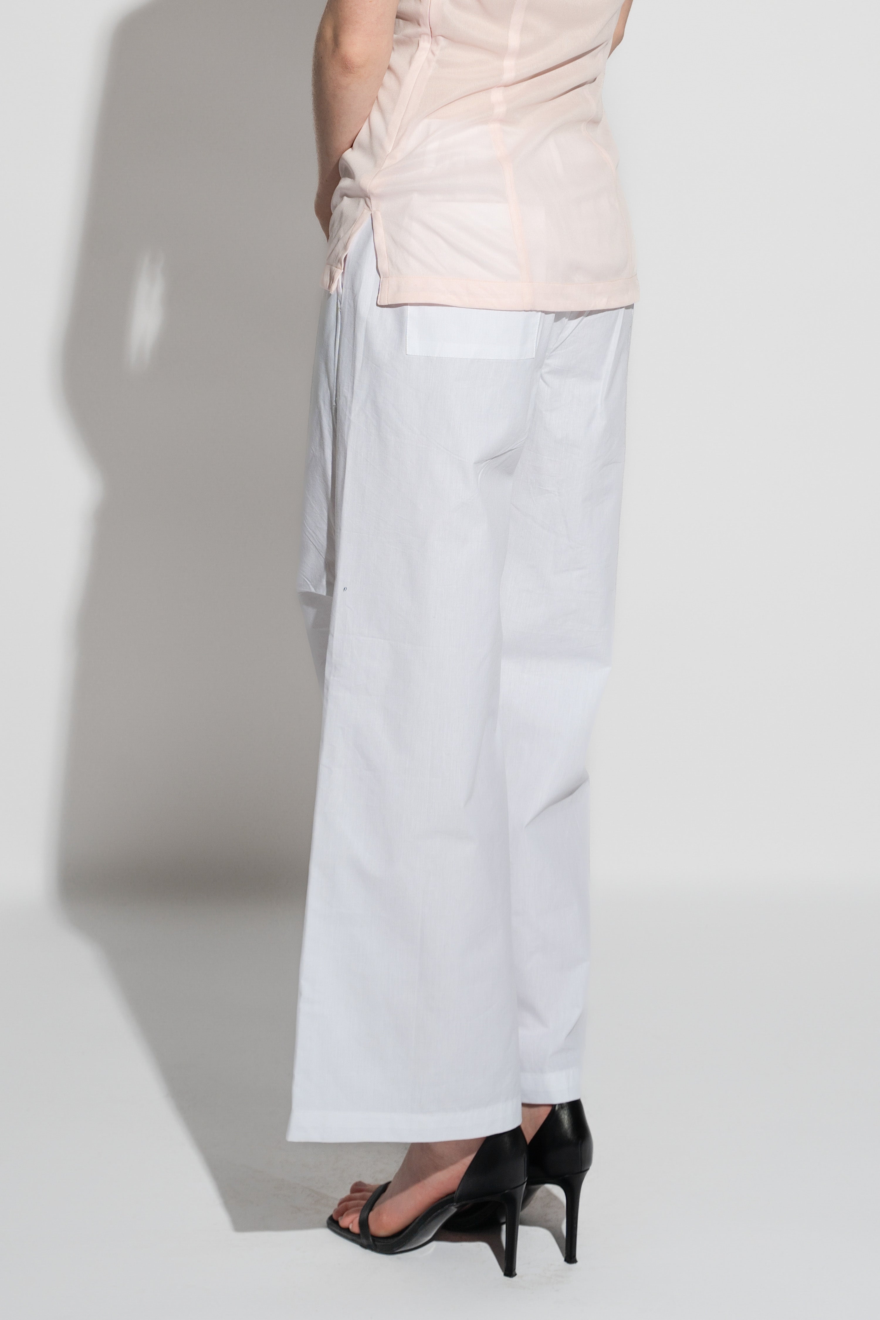 Straight Cotton Poplin Pants in White