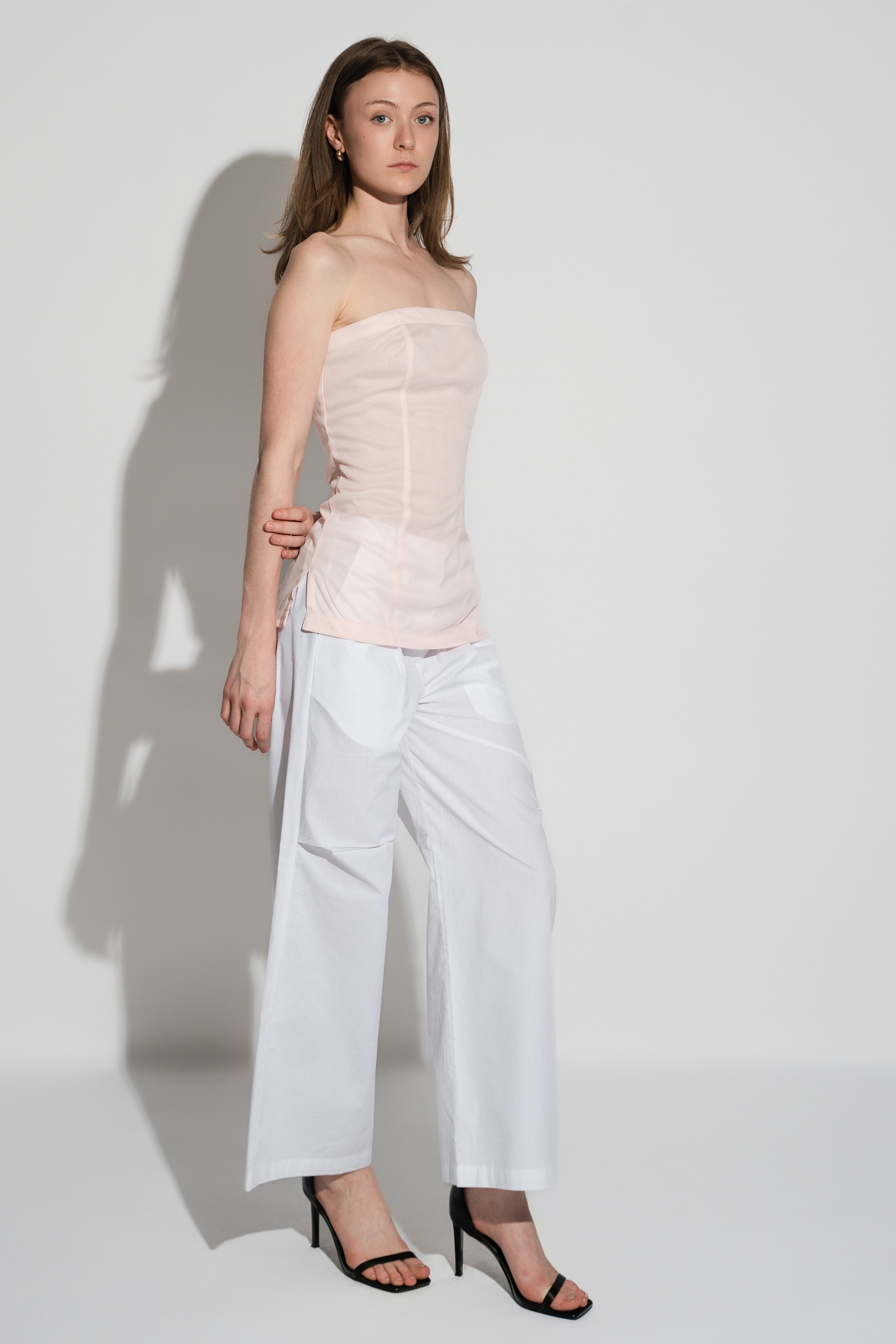 Straight Cotton Poplin Pants in White