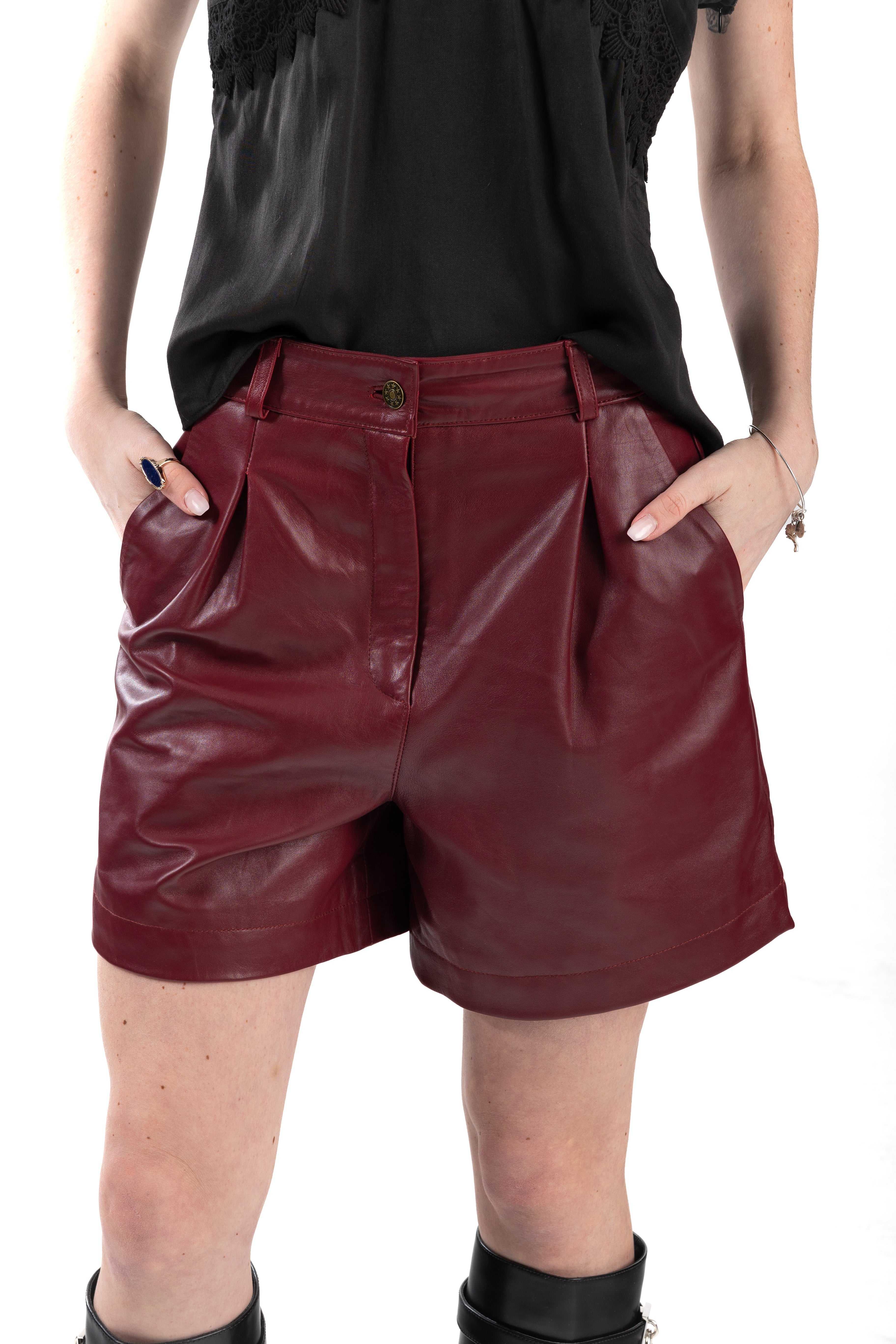 Image 1 of Burgundy Leather Shorts from À La Mode