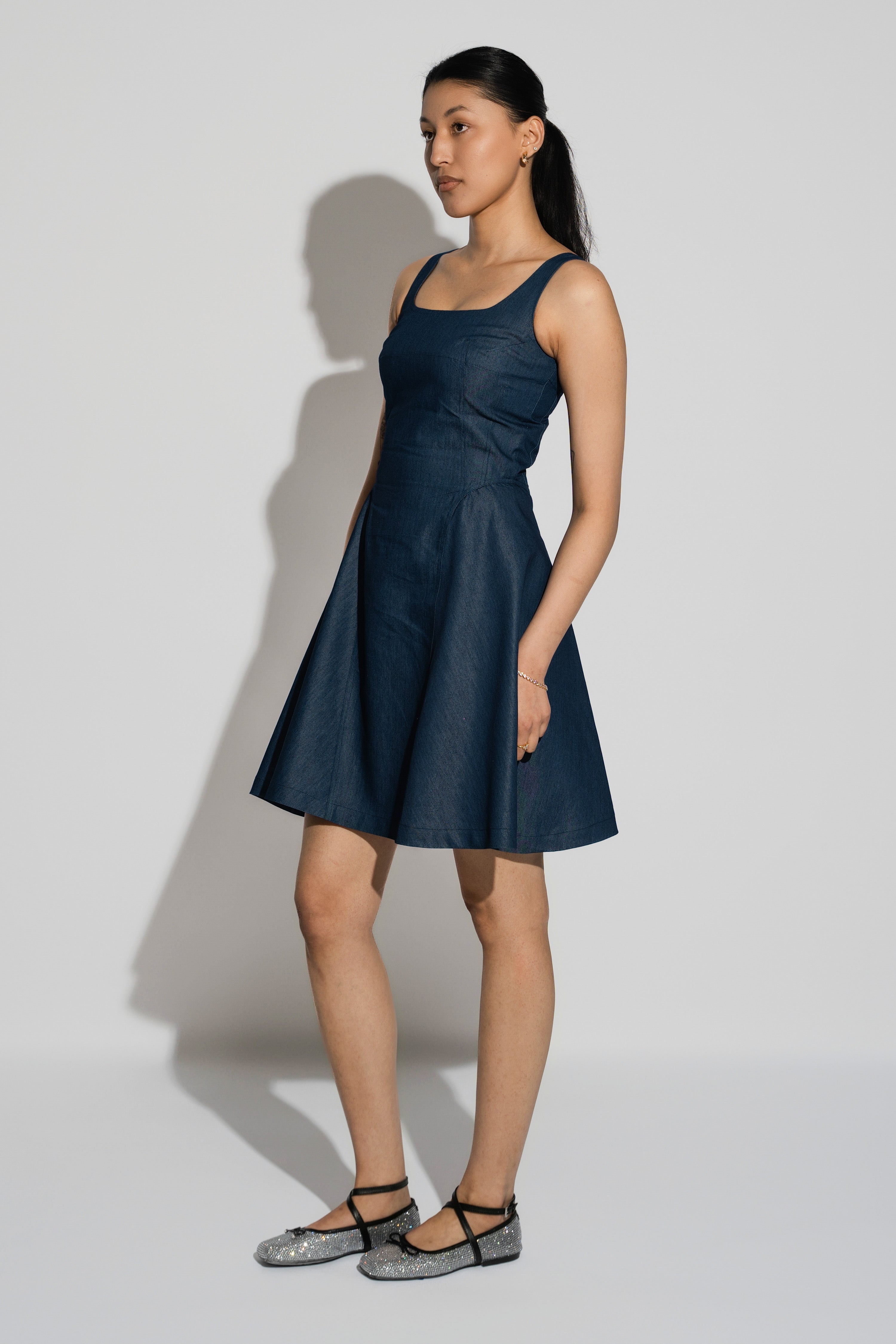 Godet Dress In Denim