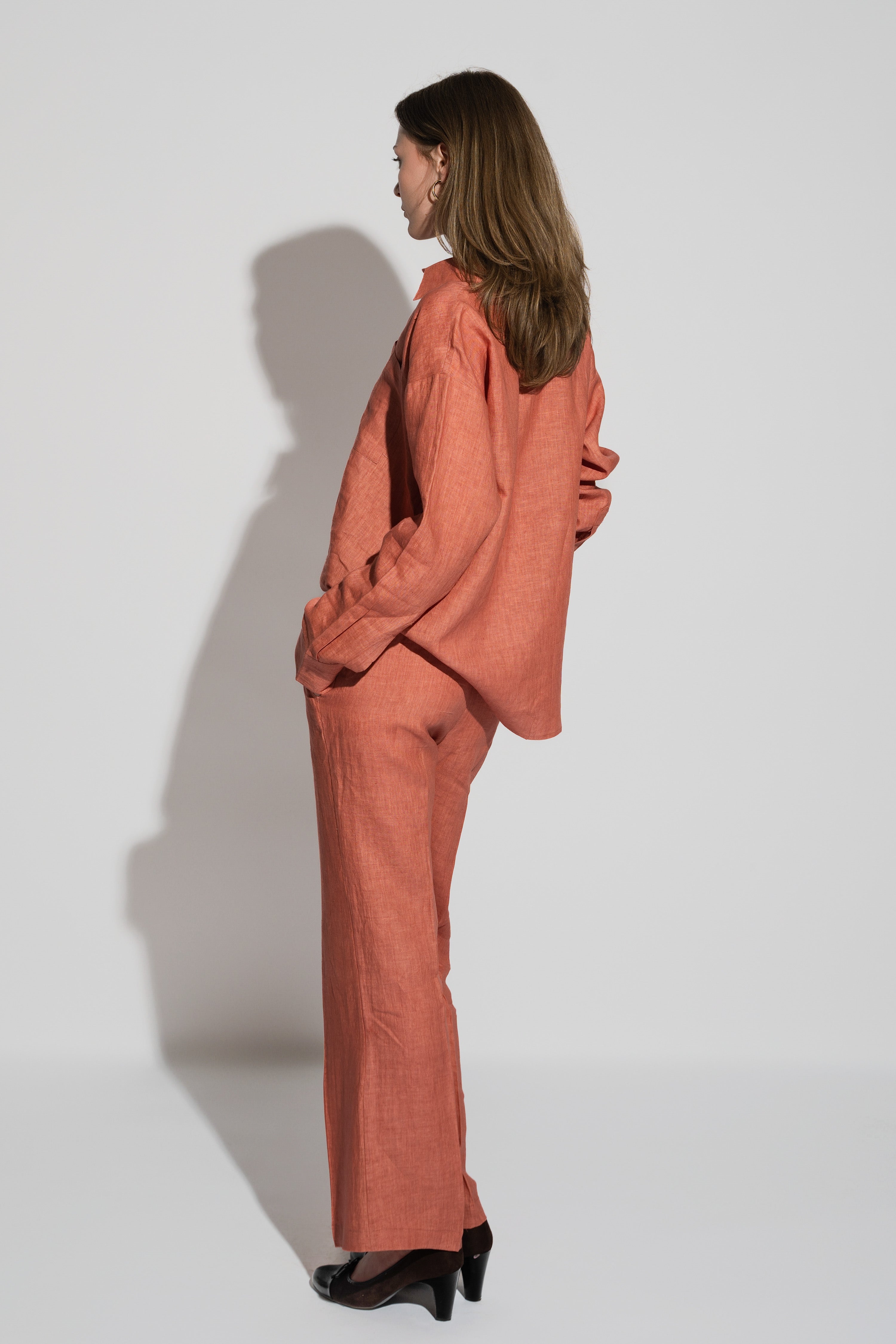 Low Rise linen Pants Teracota Red