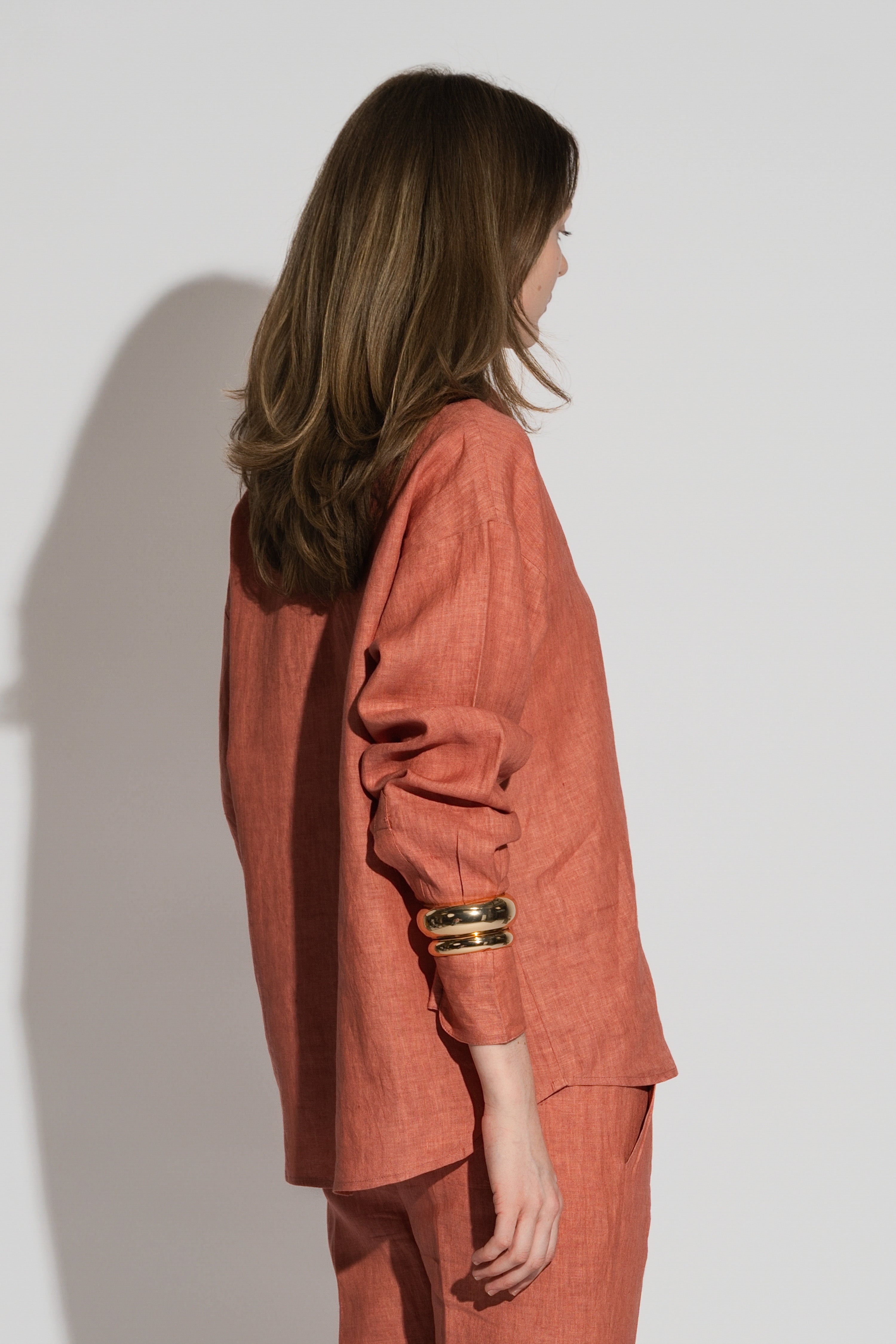 Classic Linen Shirt Teracotta Red