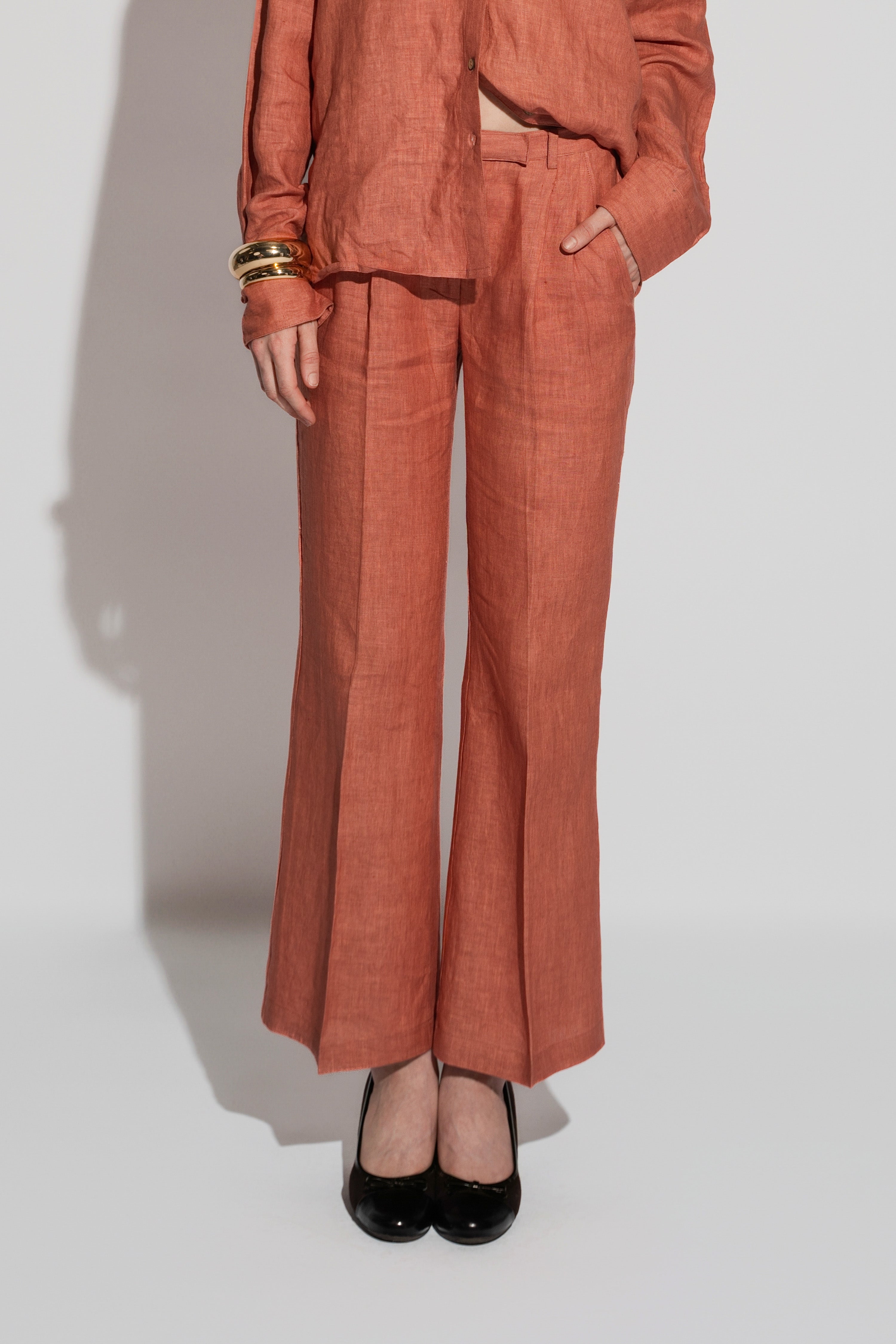High Waist Linen Pants Teracota Red