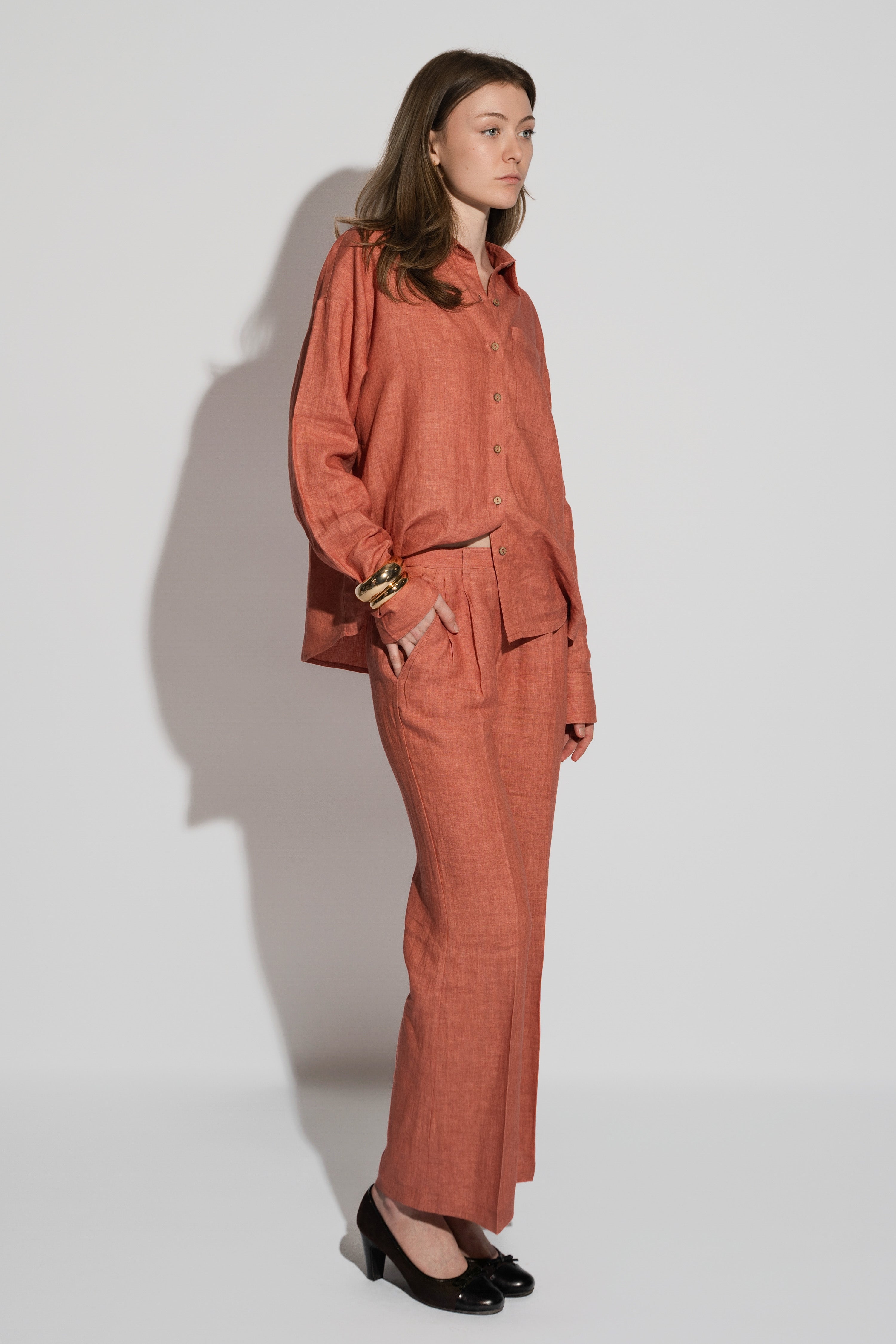 Classic Linen Shirt Teracotta Red