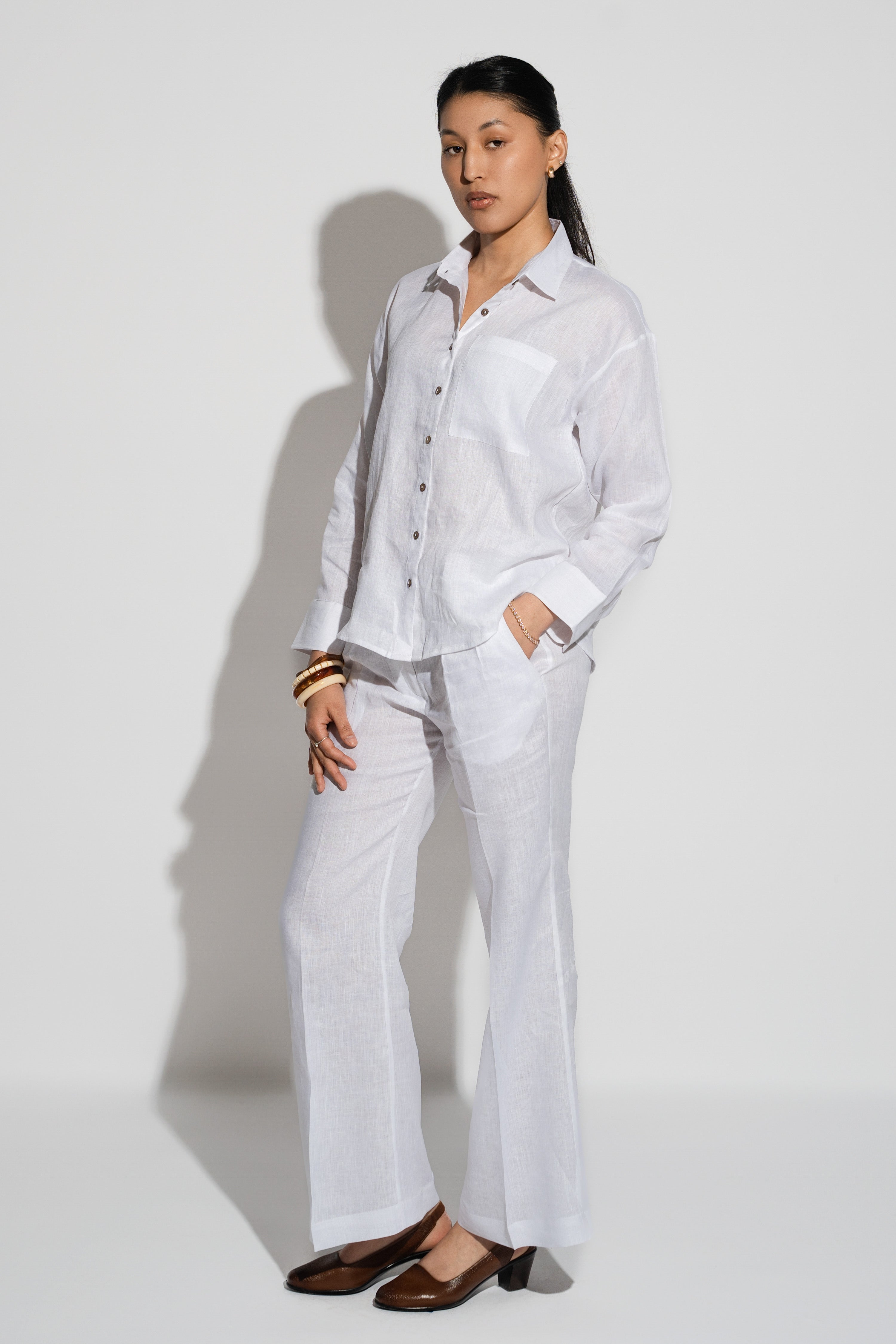 Low Rise Linen Pants White
