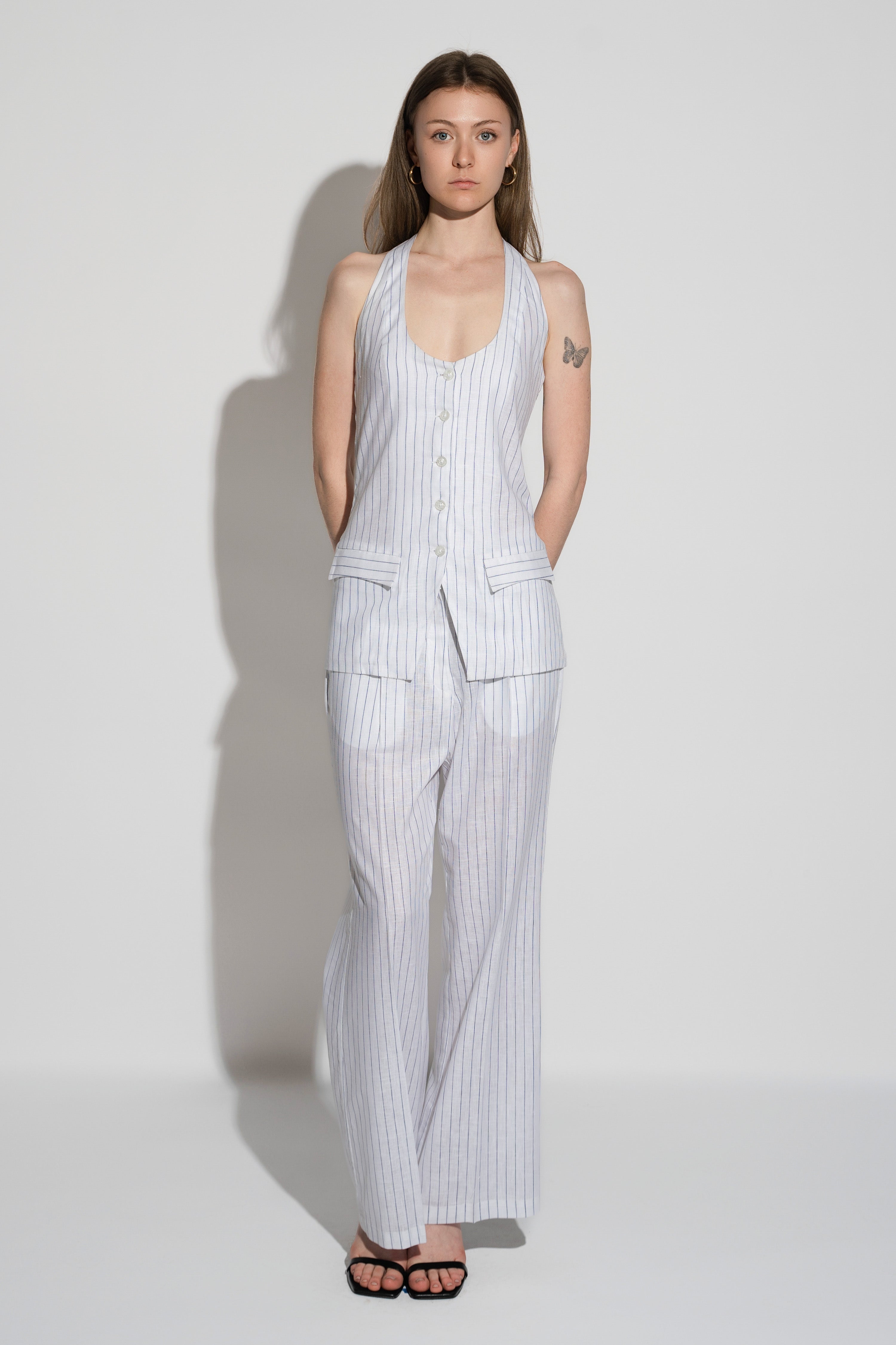 Stripe Linen Halter Vest