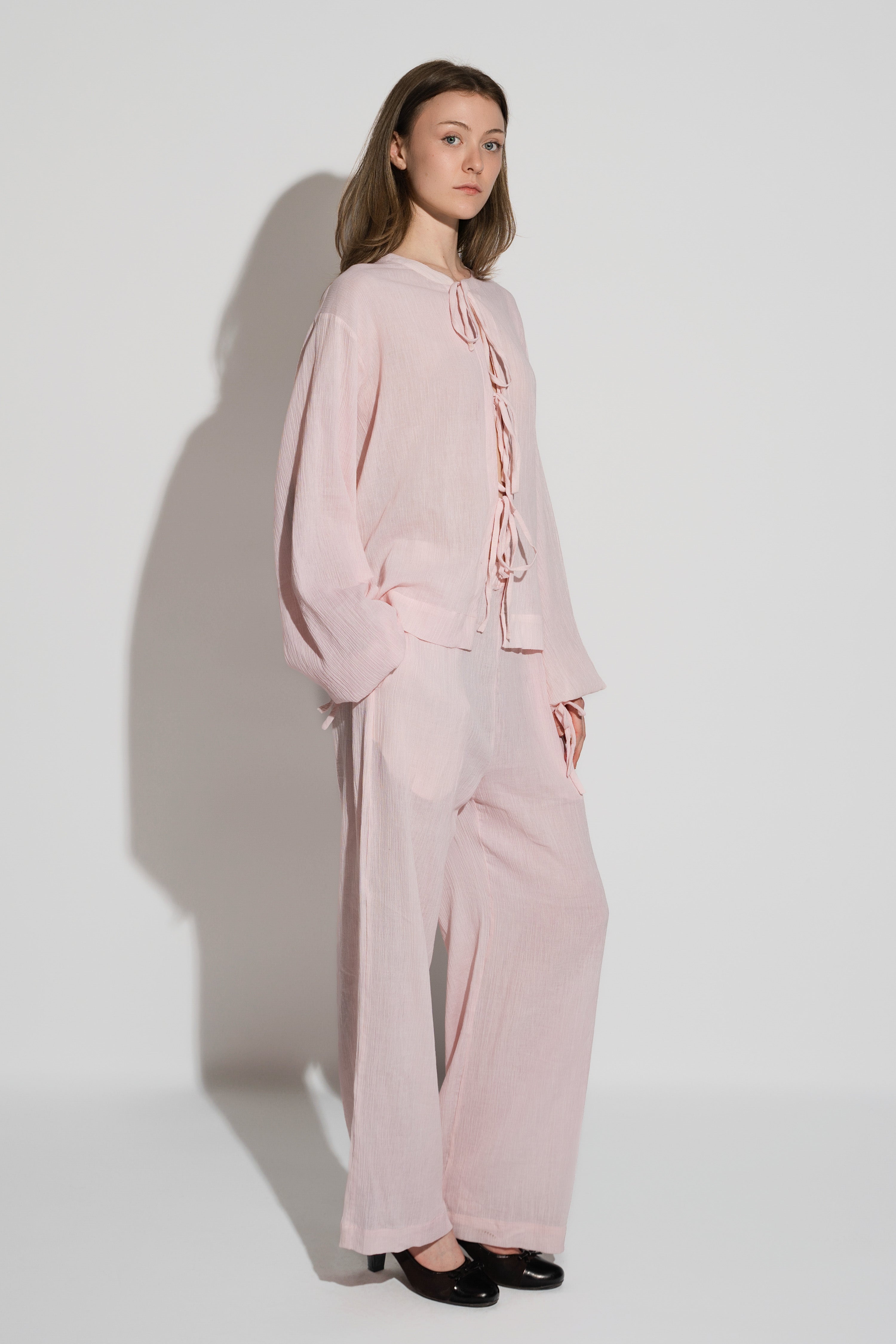 Crushed Cotton Pants Powder Pink