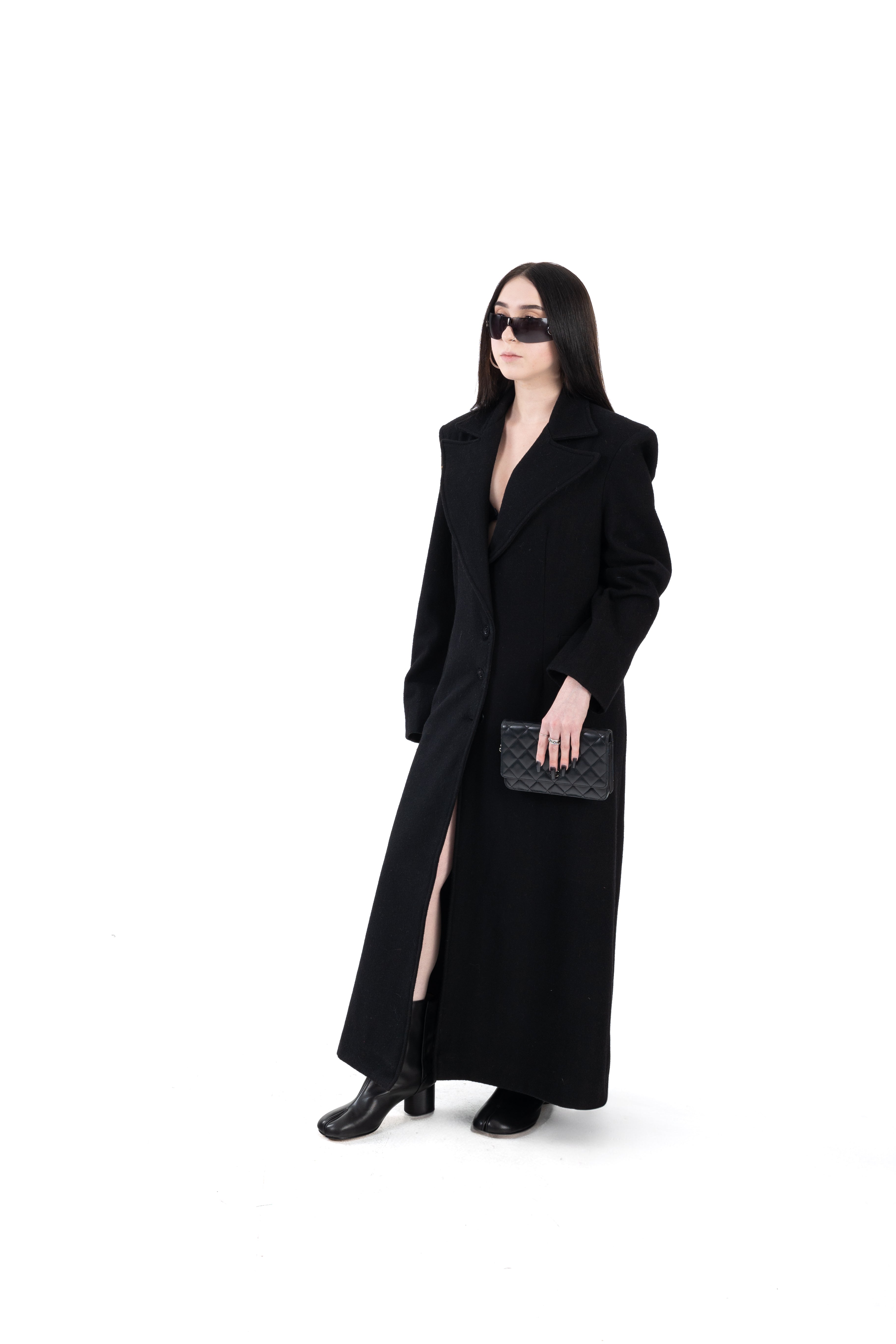 Rigid Shoulder Long Wool Coat