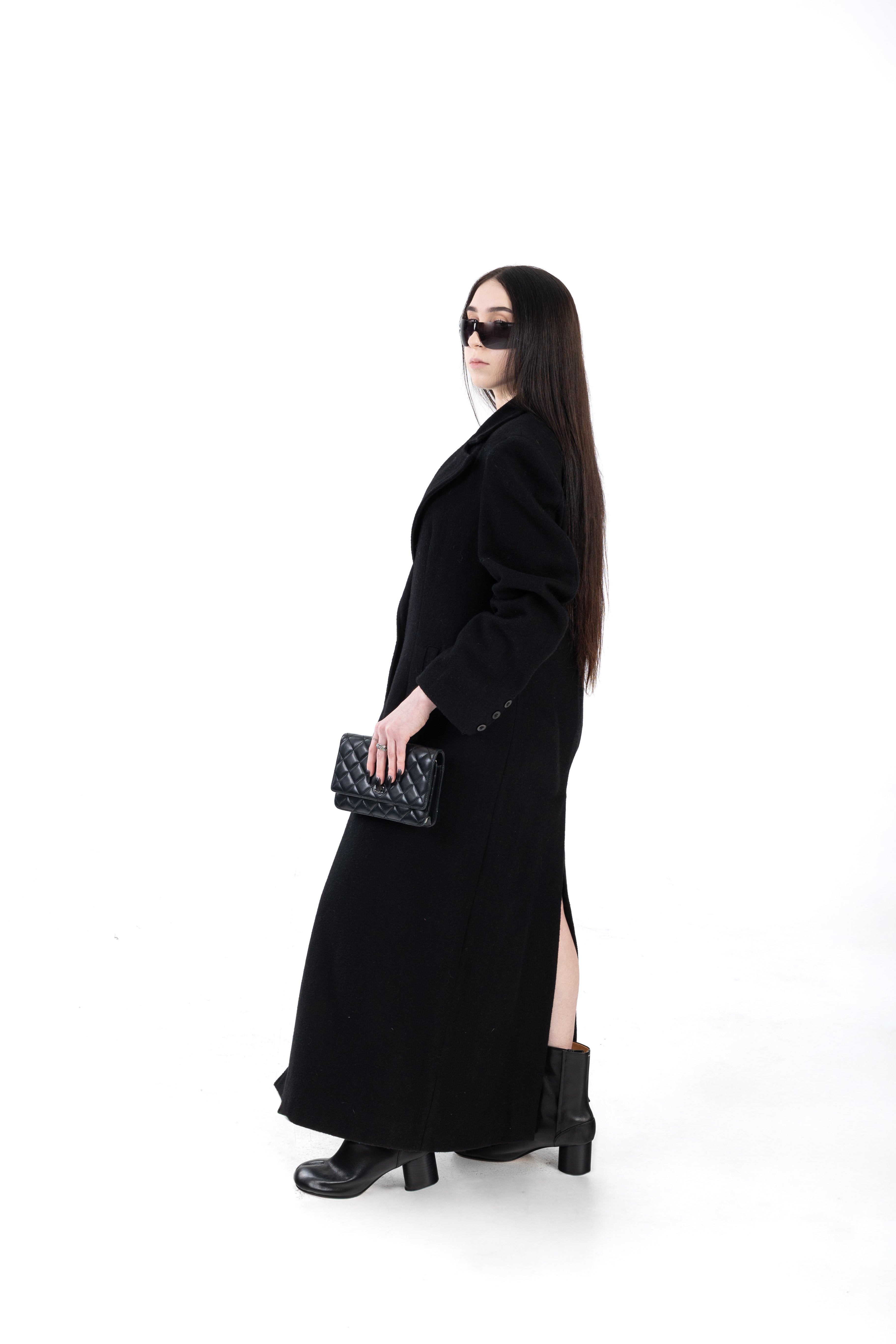 Rigid Shoulder Long Wool Coat