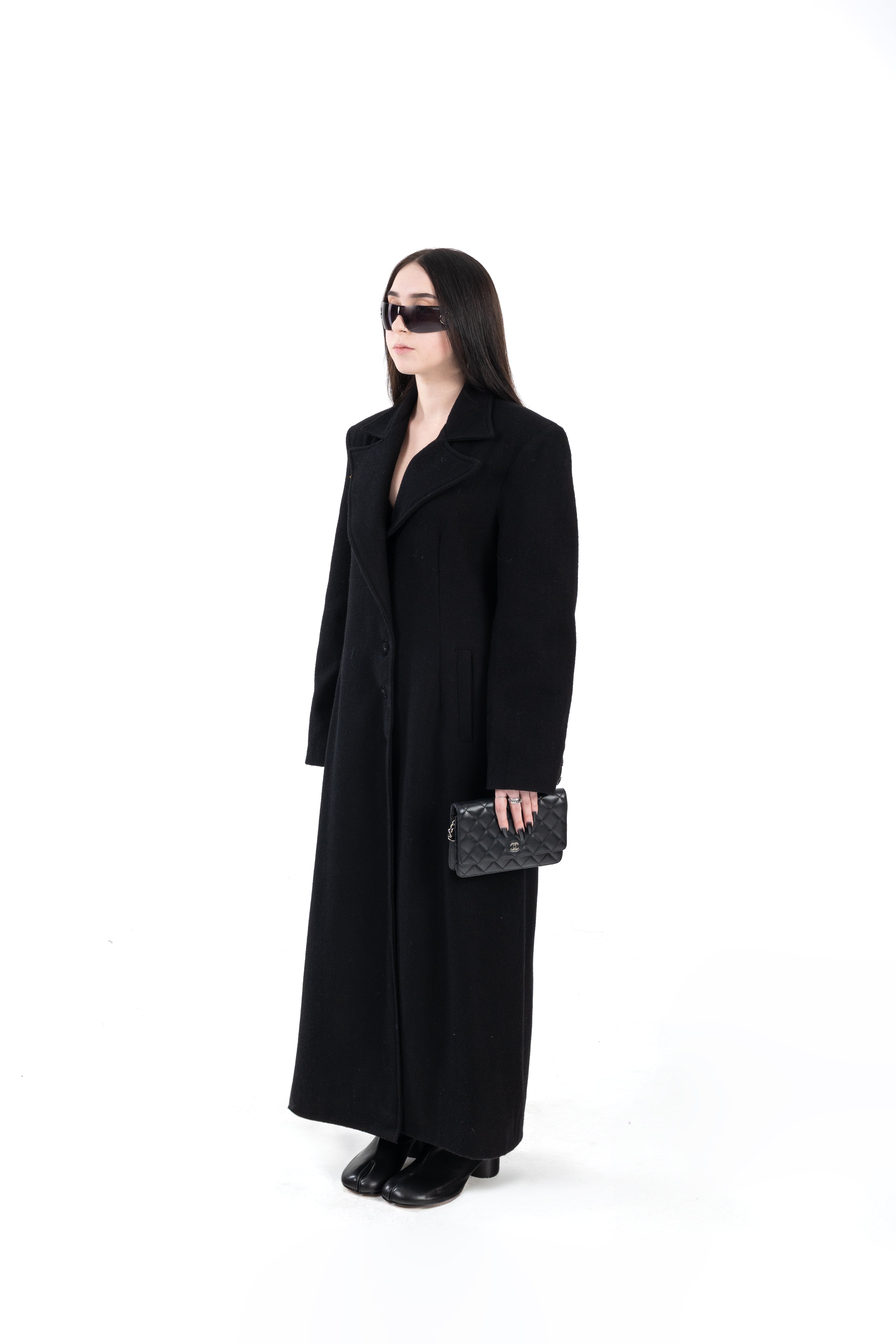 Rigid Shoulder Long Wool Coat