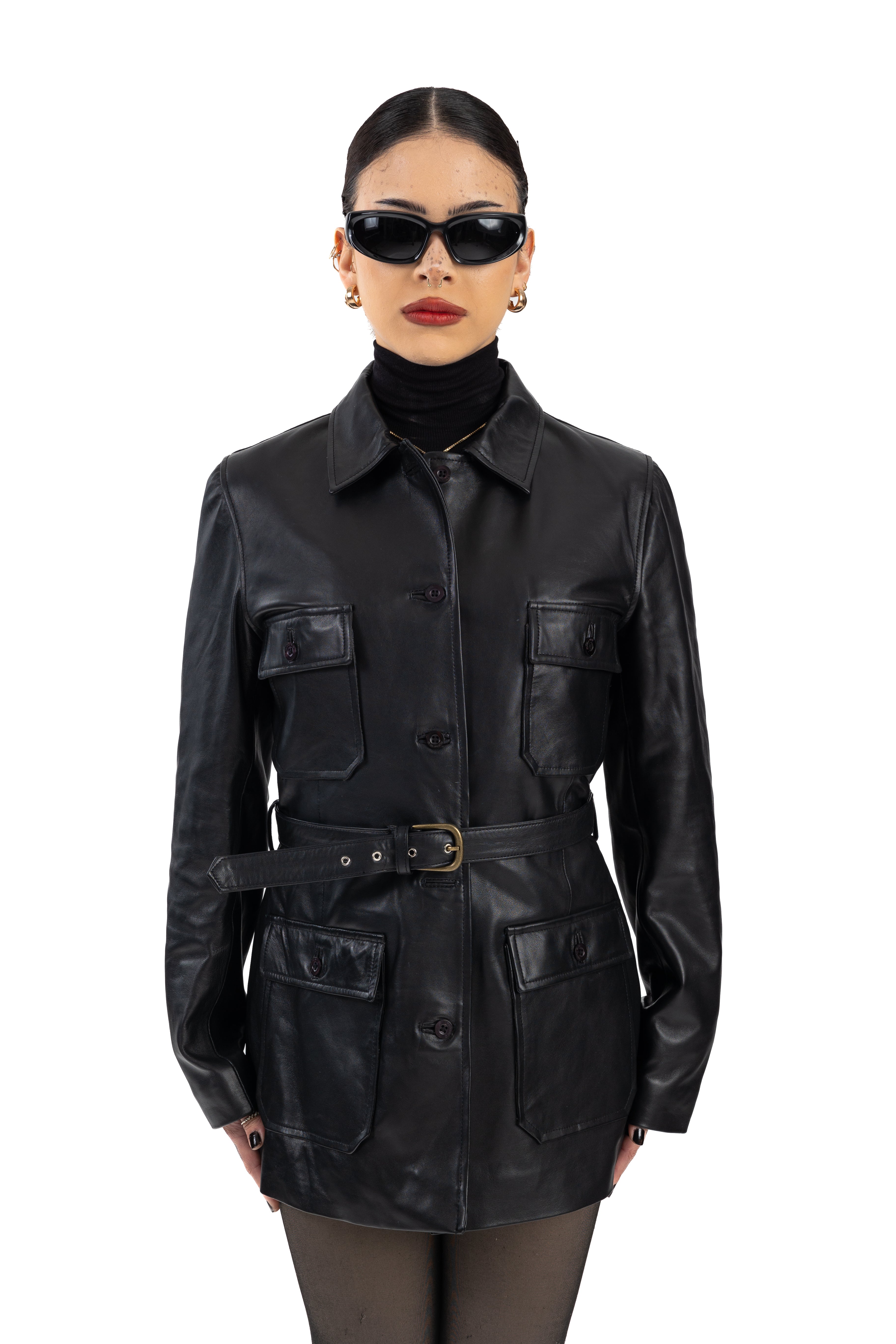 Black Belted Leather Jacket