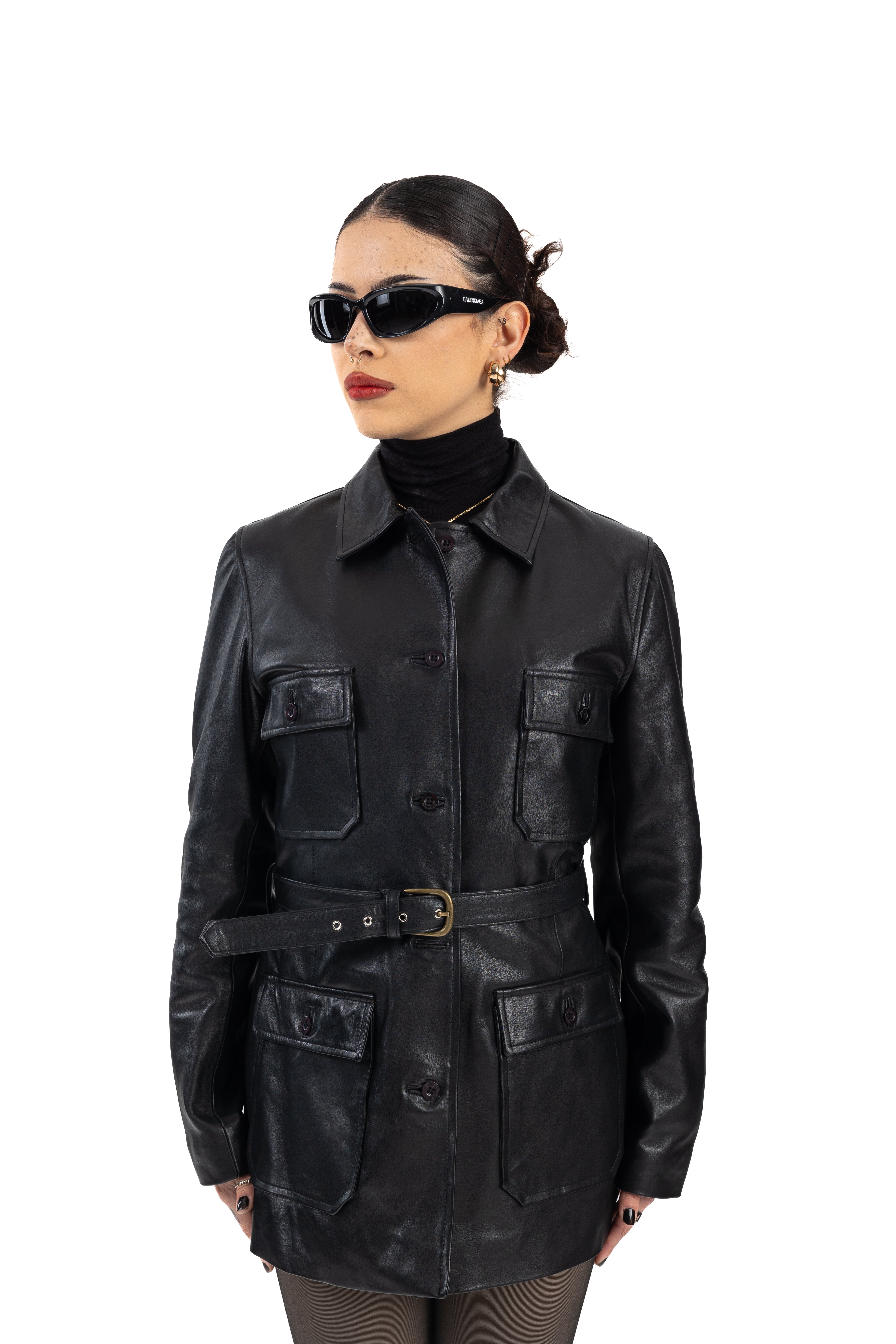 Black Belted Leather Jacket