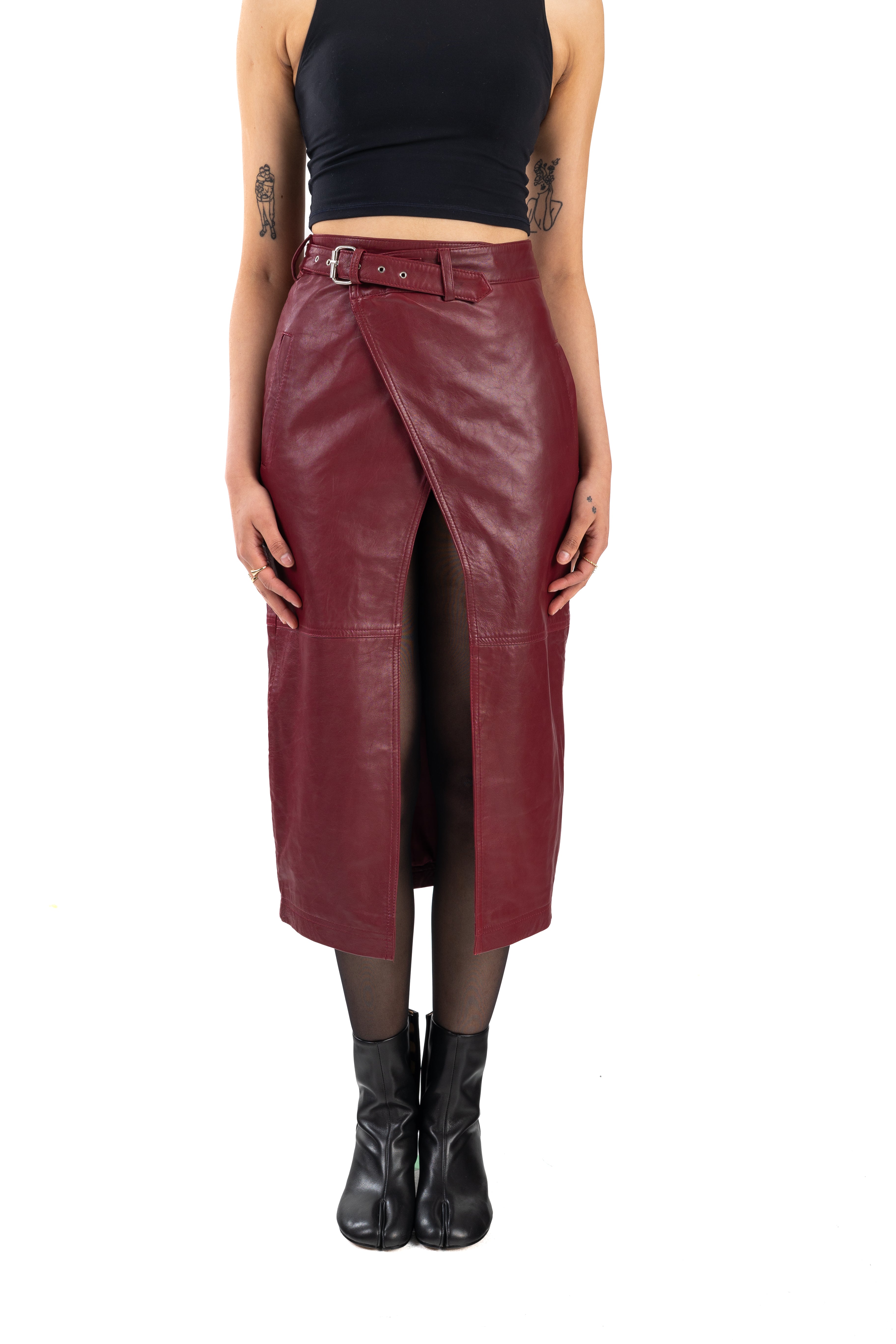 Leather Front Slit Skirt