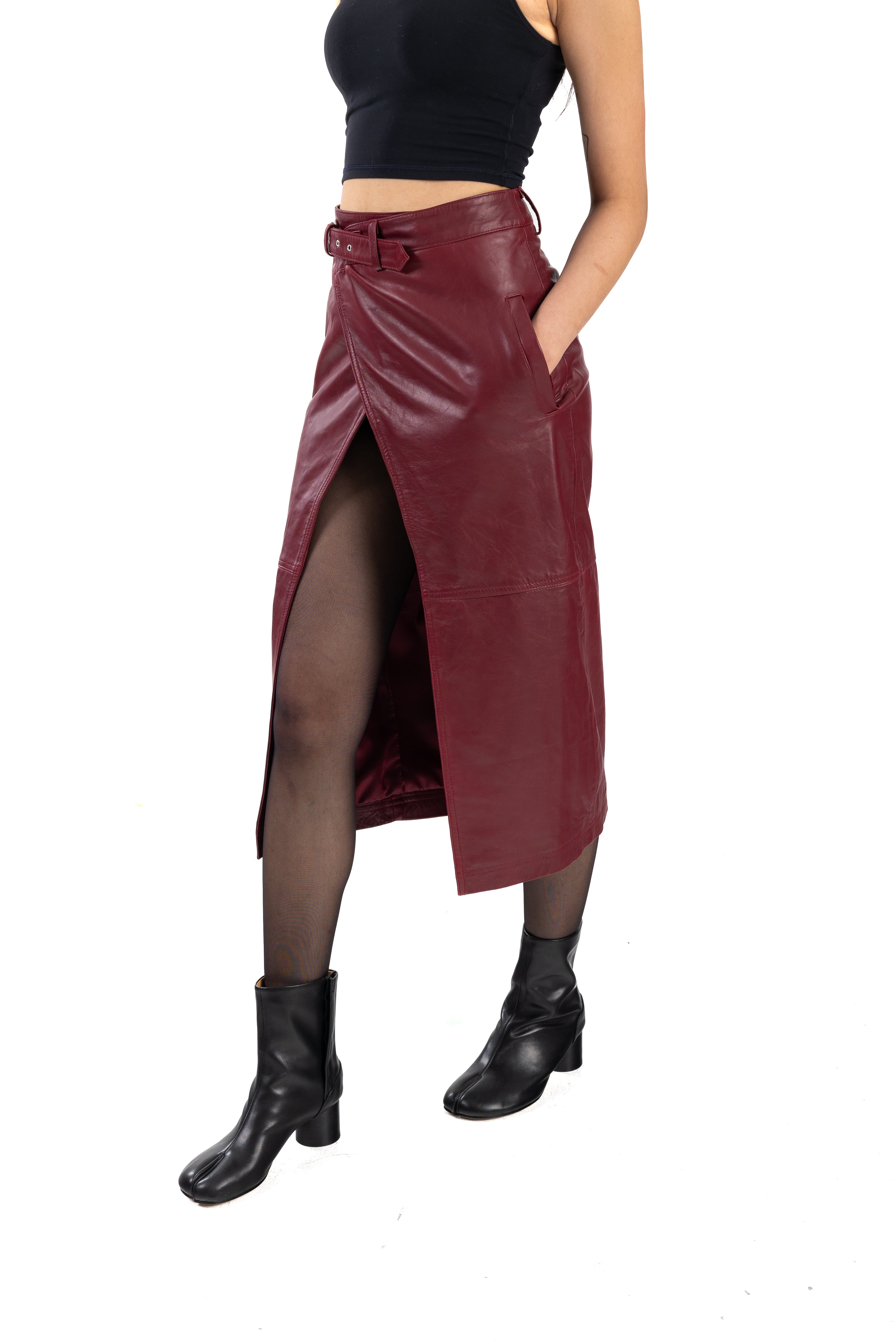 Leather Front Slit Skirt