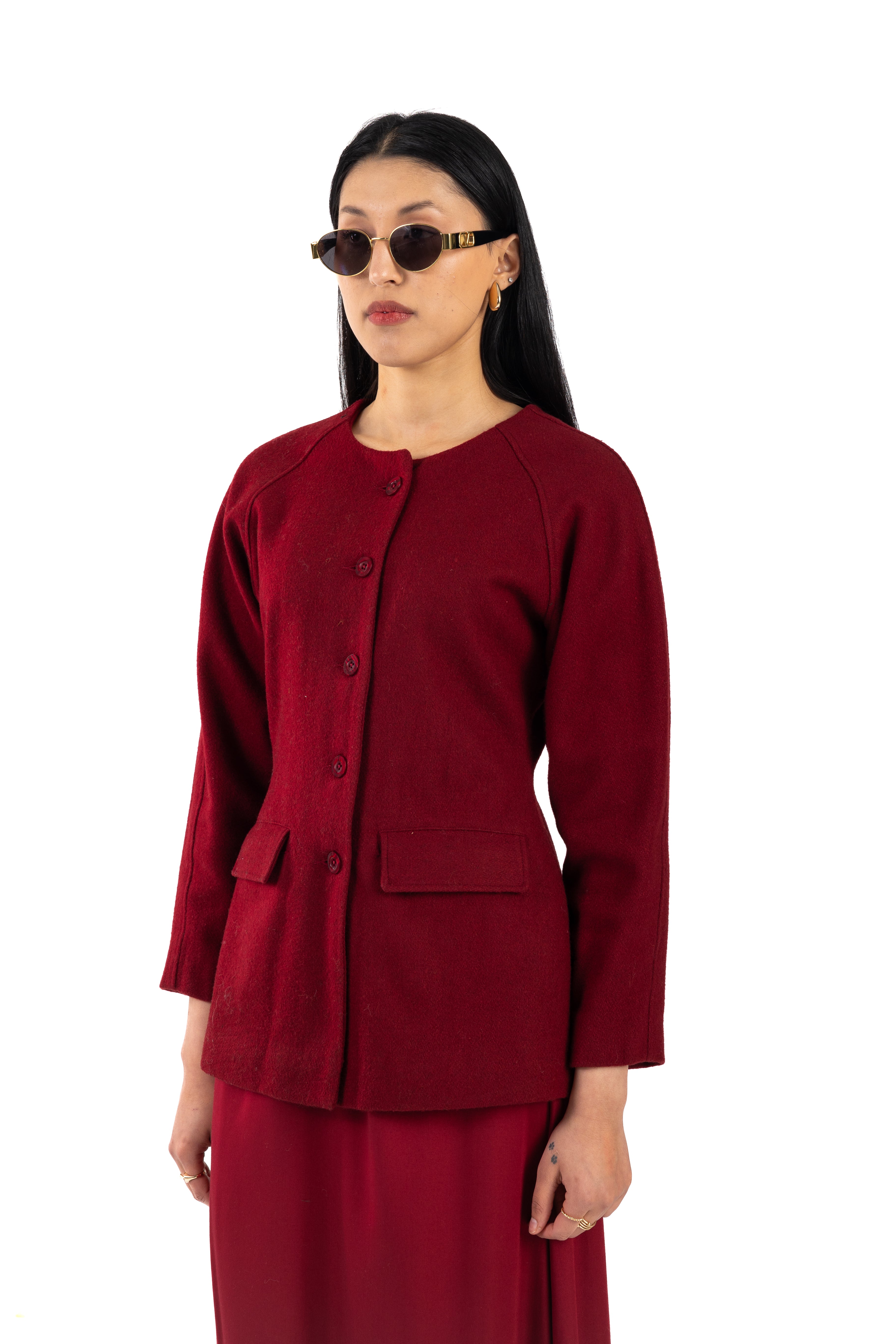 Burgundy Croissant Shape Jacket Wool