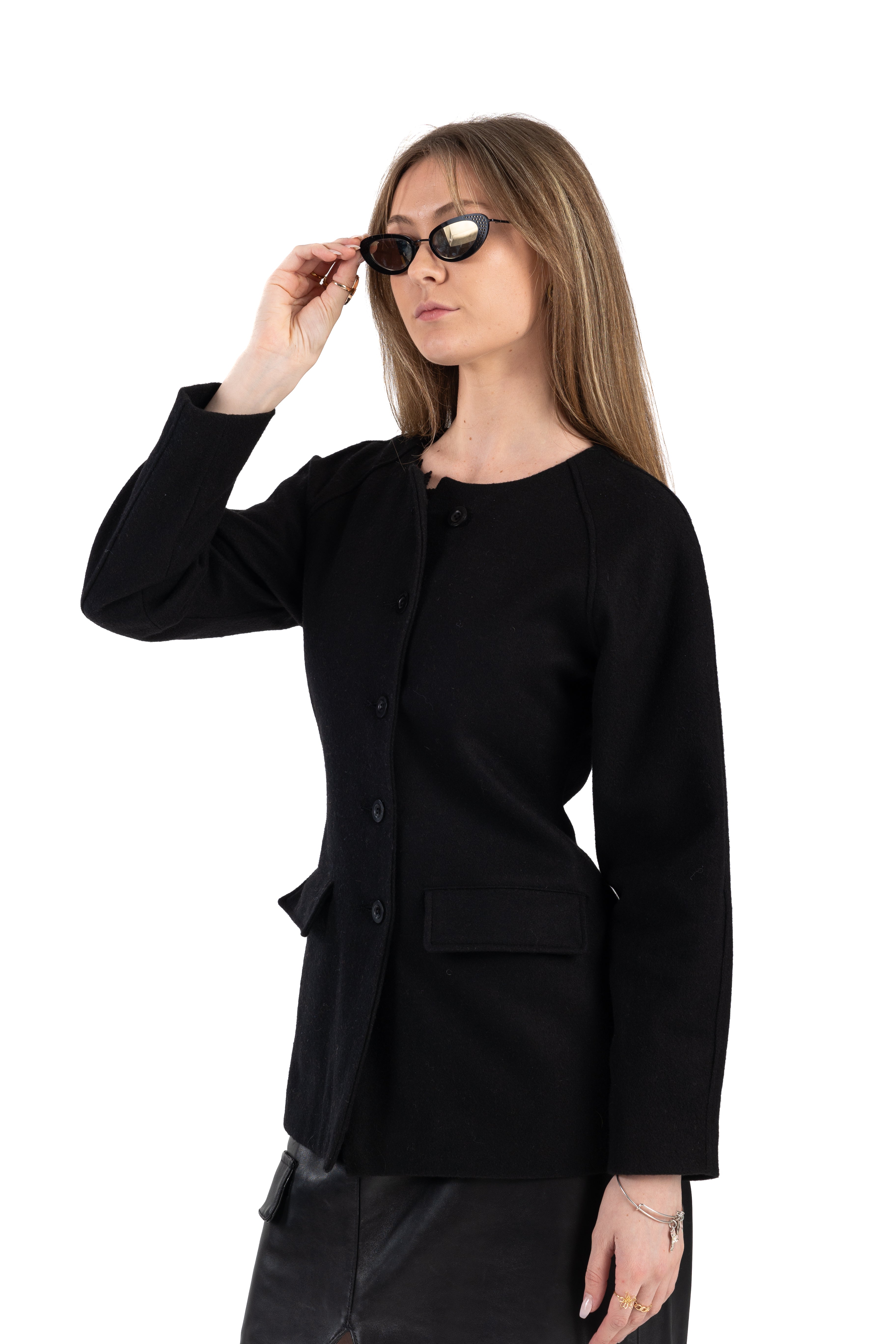 Black Croissant Shape Jacket Wool