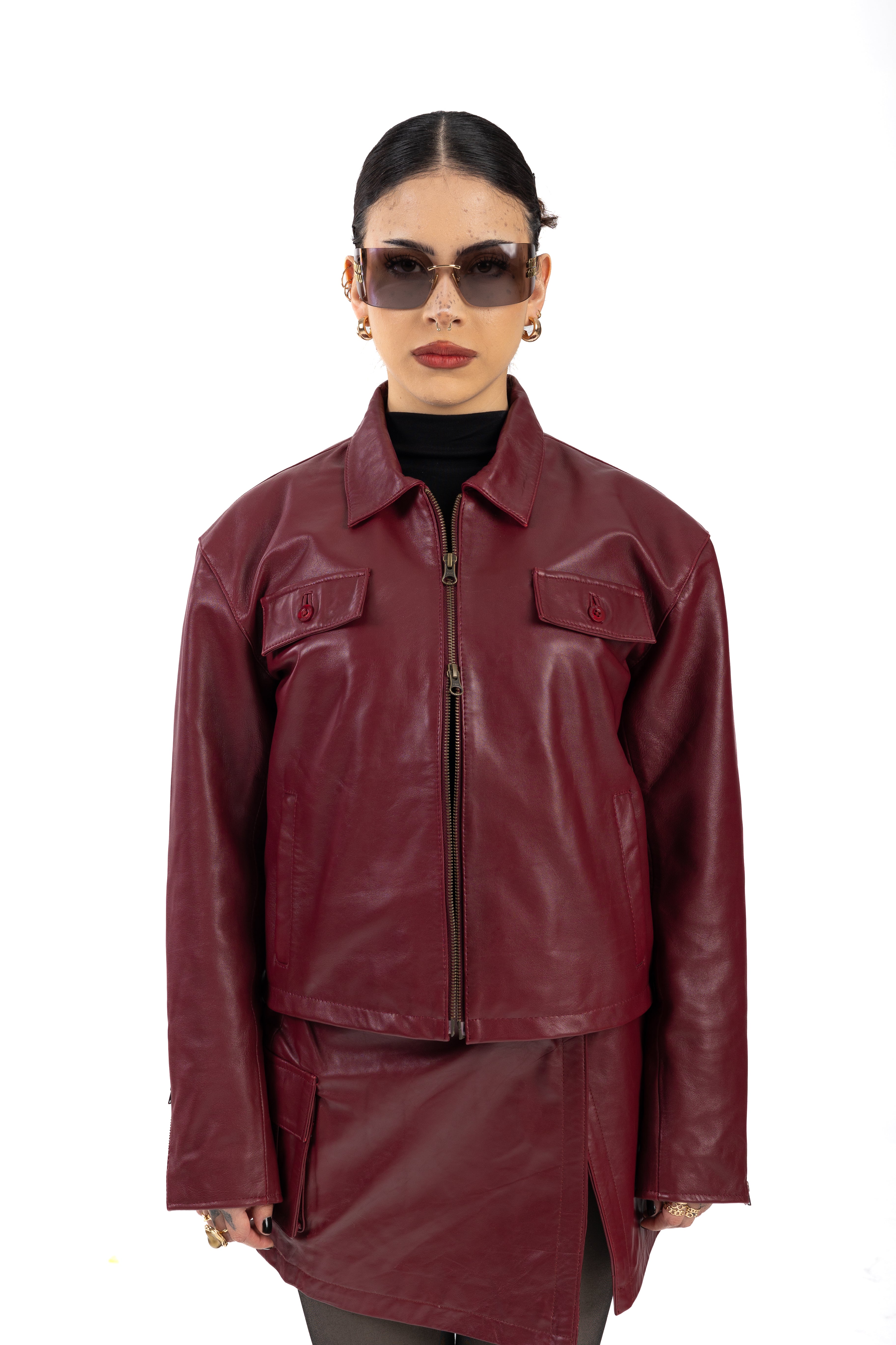 Burgundy Crop Leather Jacket