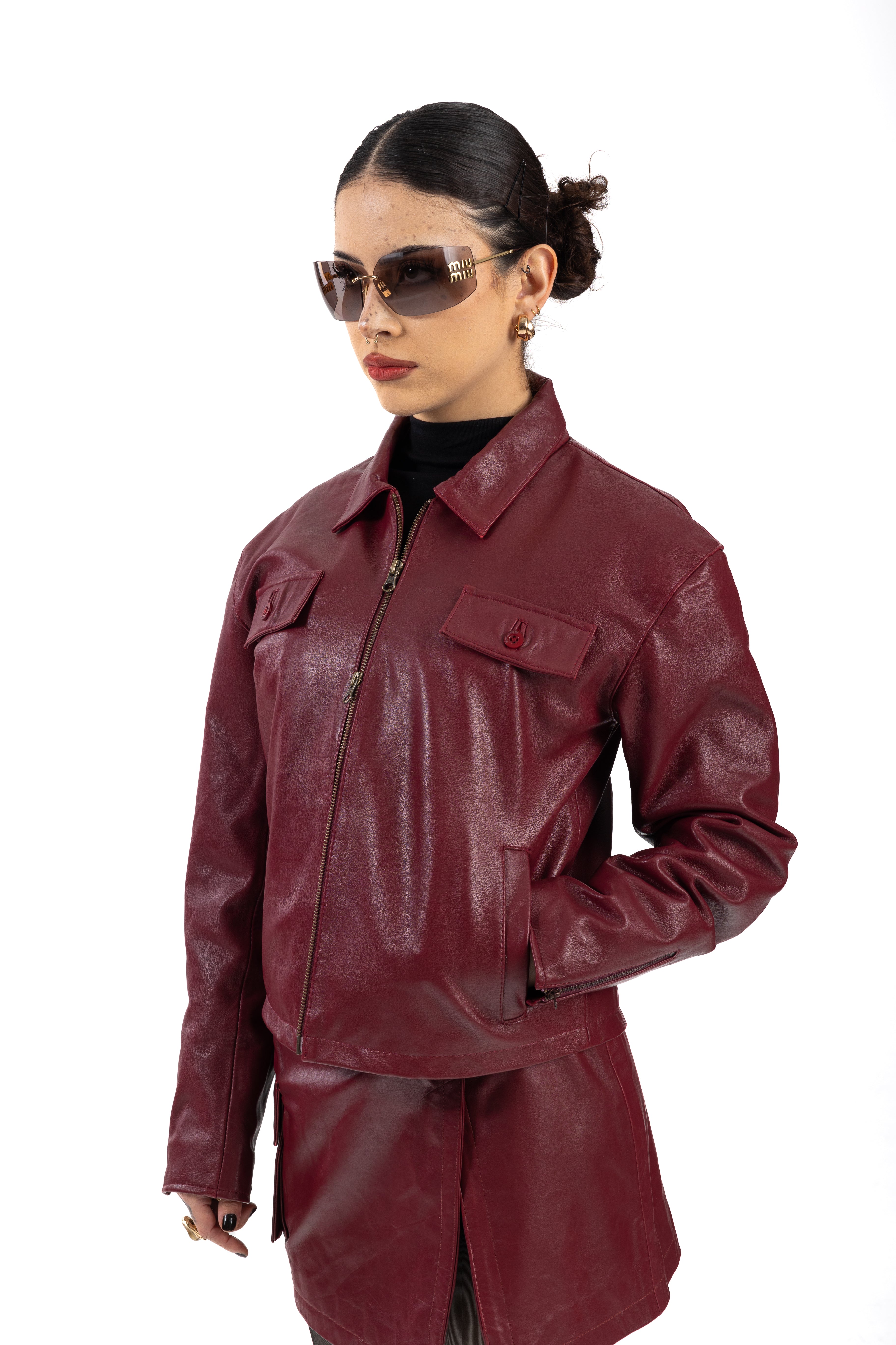 Burgundy Crop Leather Jacket