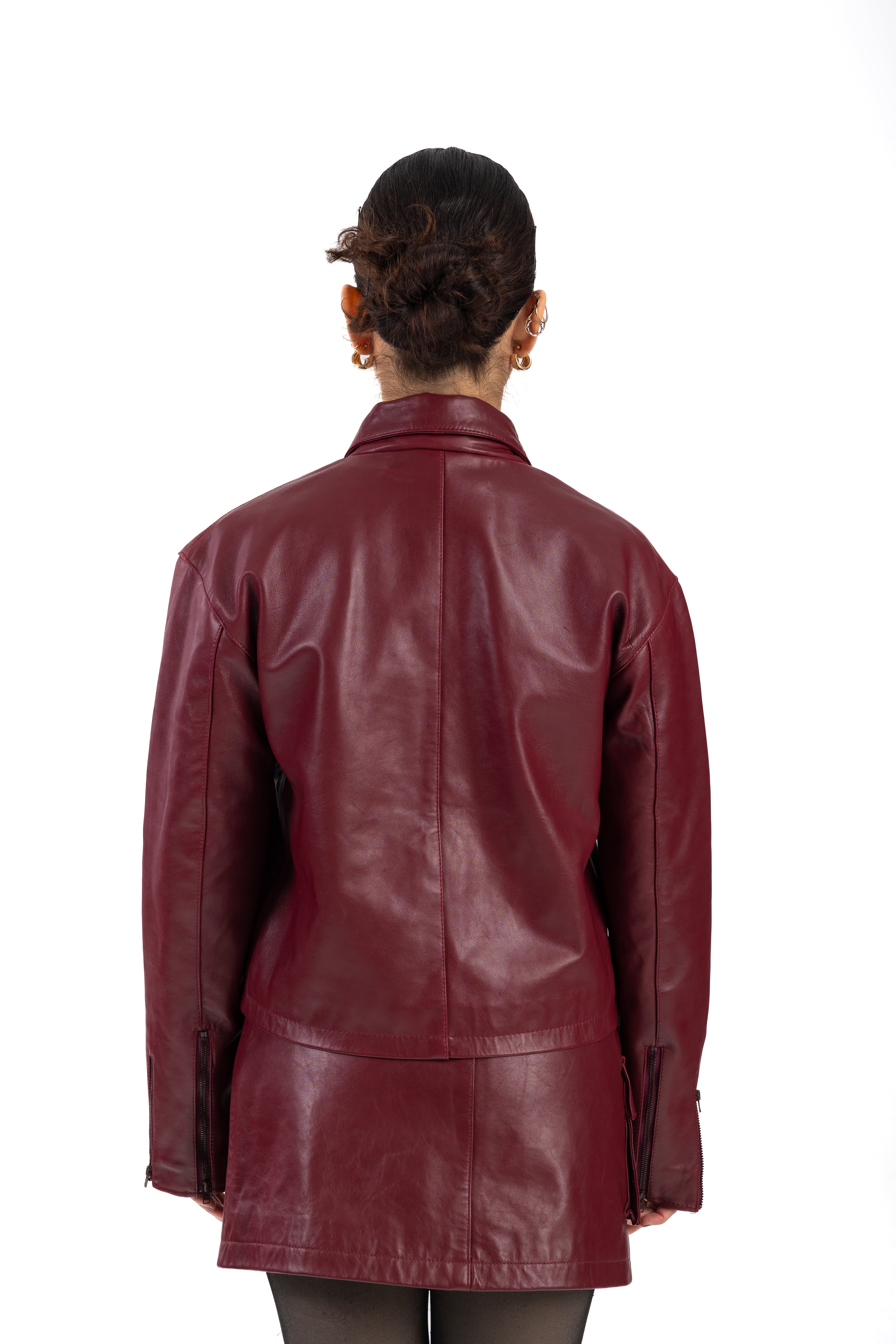 Burgundy Crop Leather Jacket