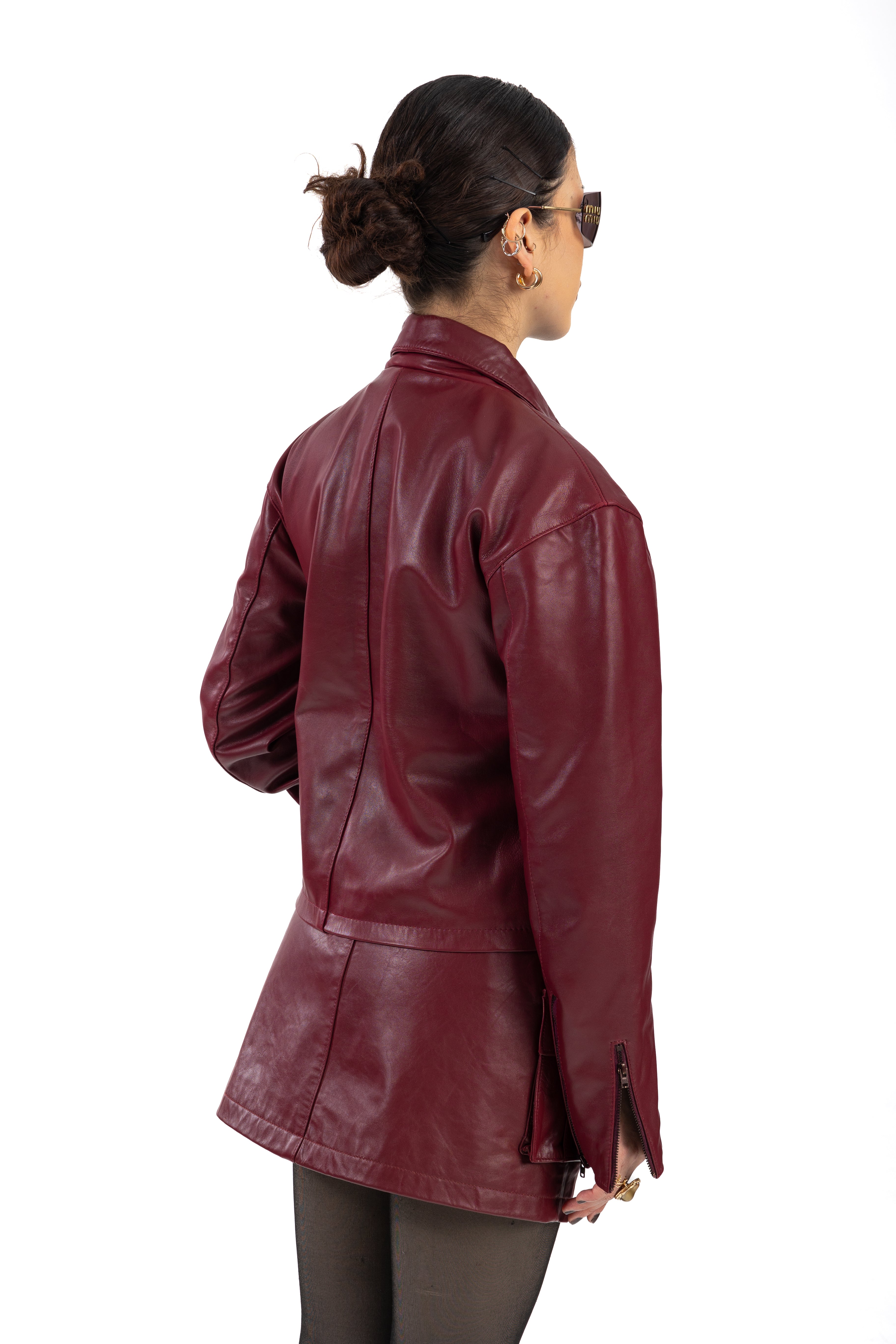 Burgundy Crop Leather Jacket