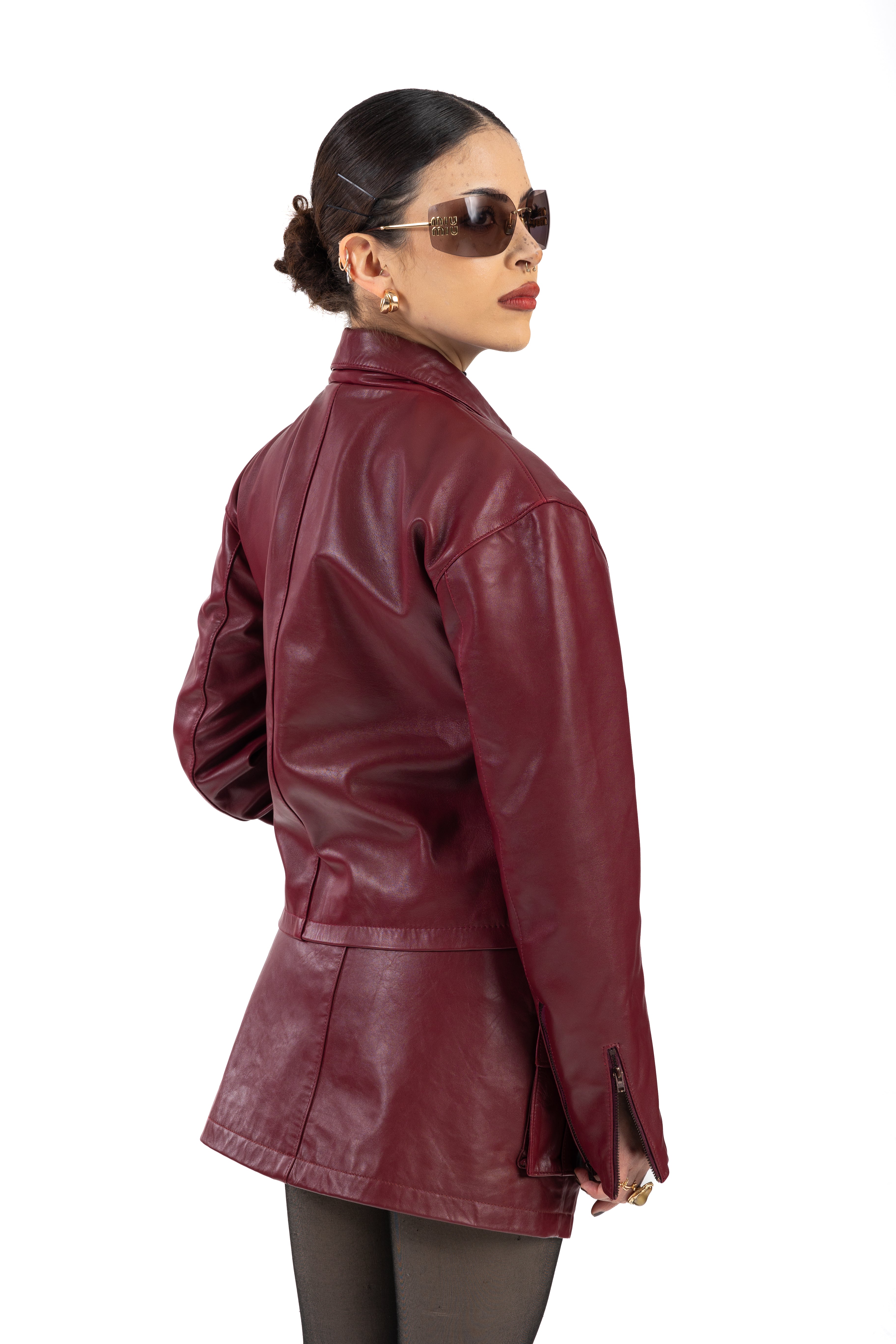 Burgundy Crop Leather Jacket