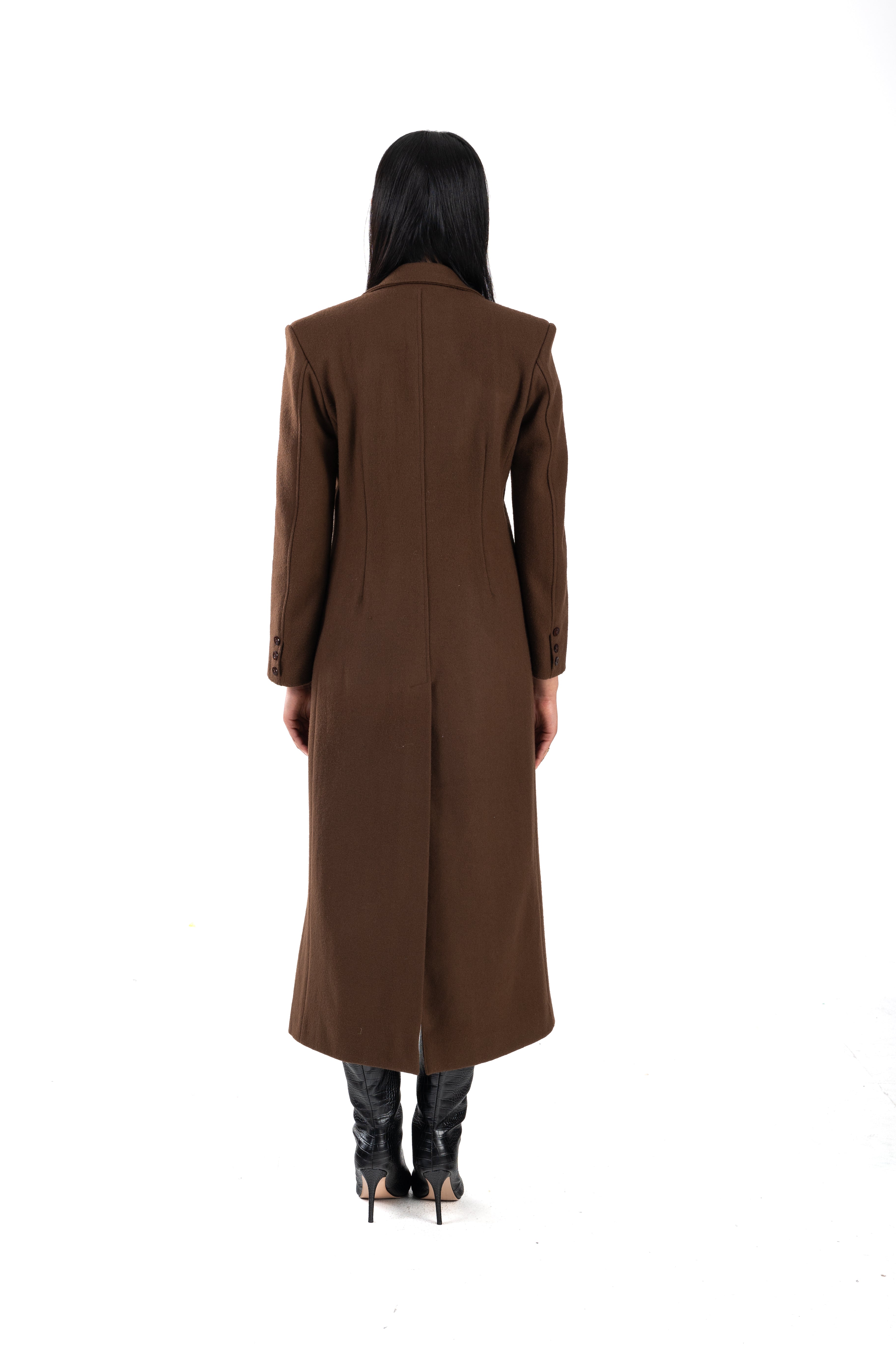 Rigid Shoulder Long Wool Coat