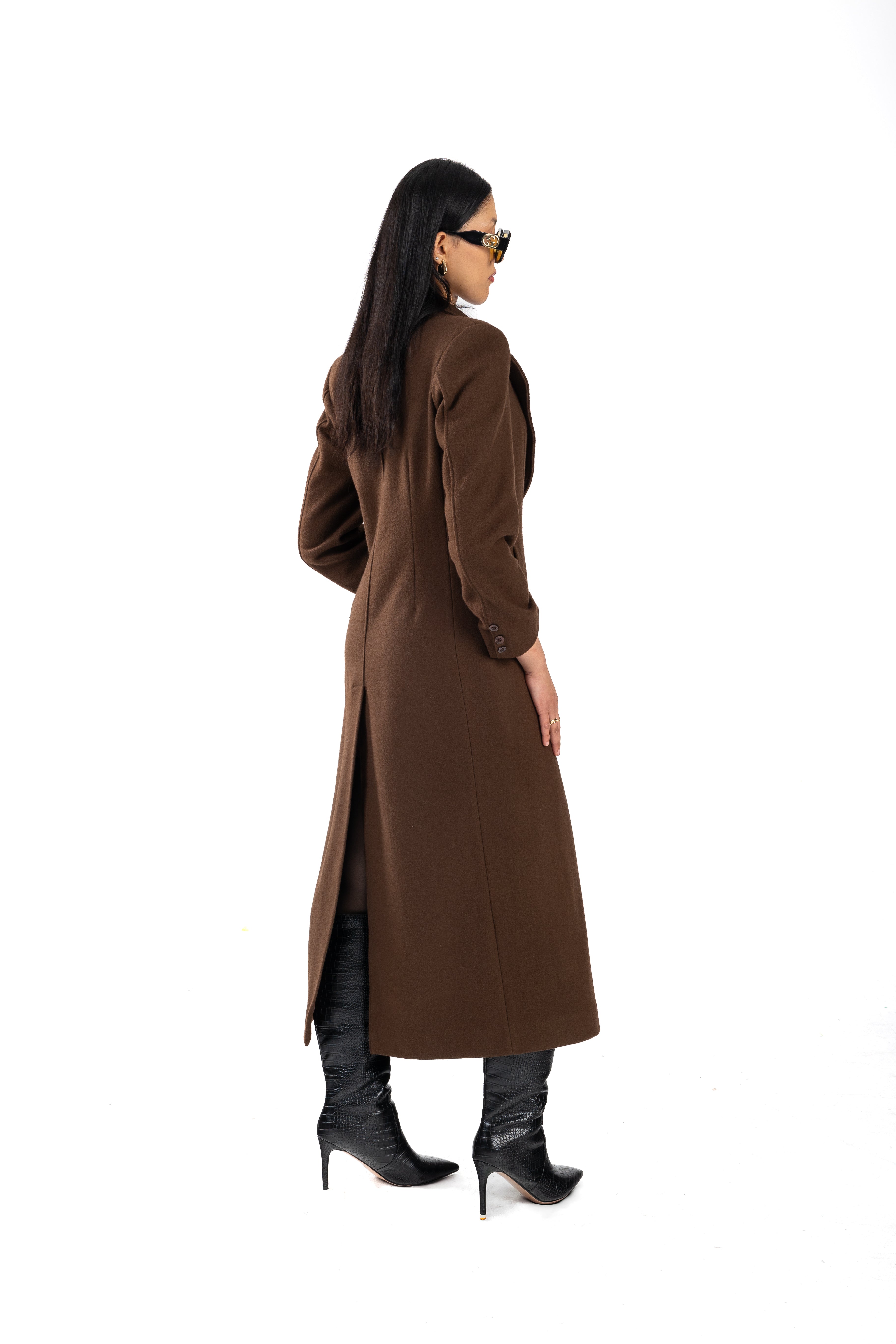 Rigid Shoulder Long Wool Coat