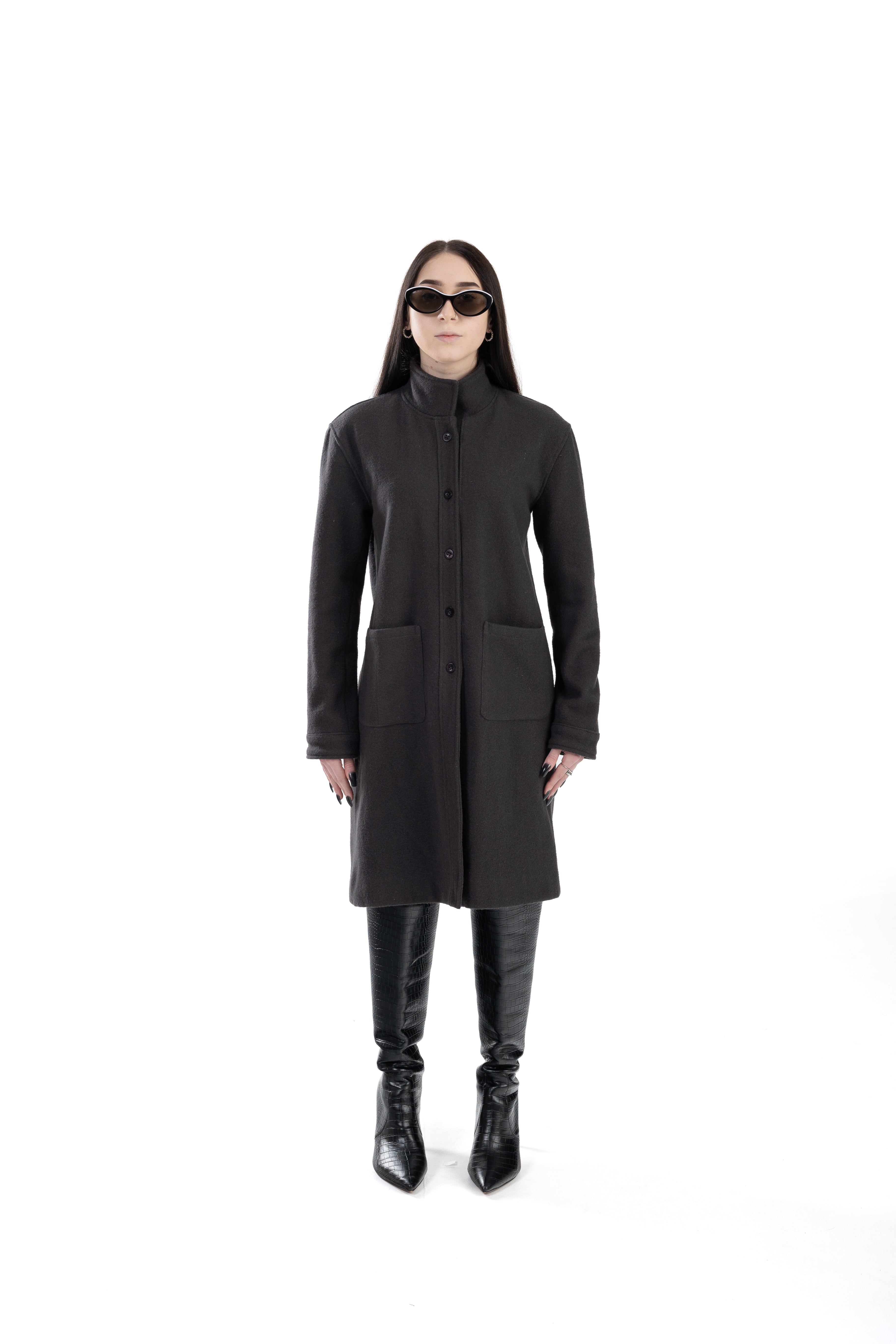 High Band Wool Midi Coat