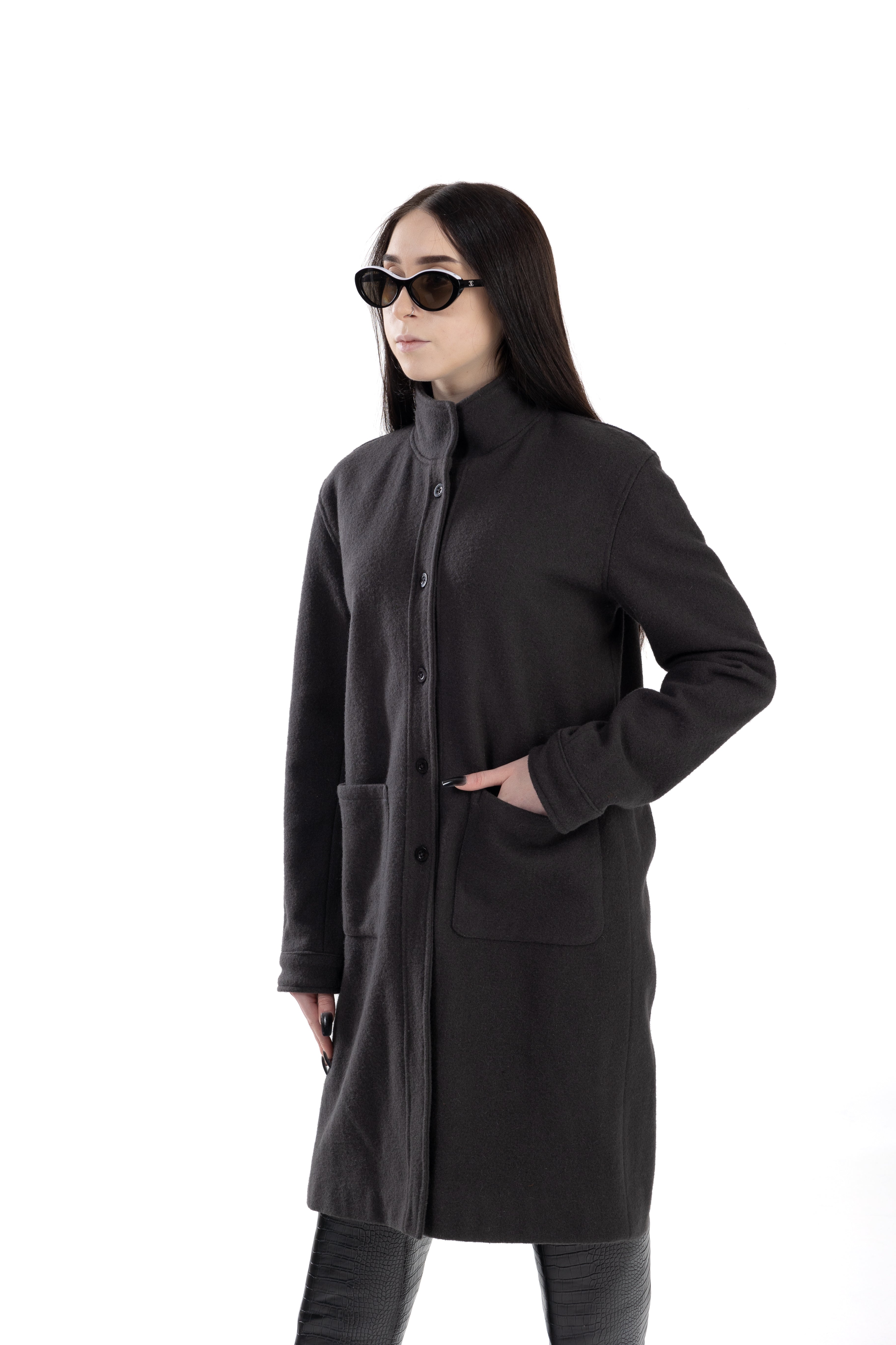 High Band Wool Midi Coat