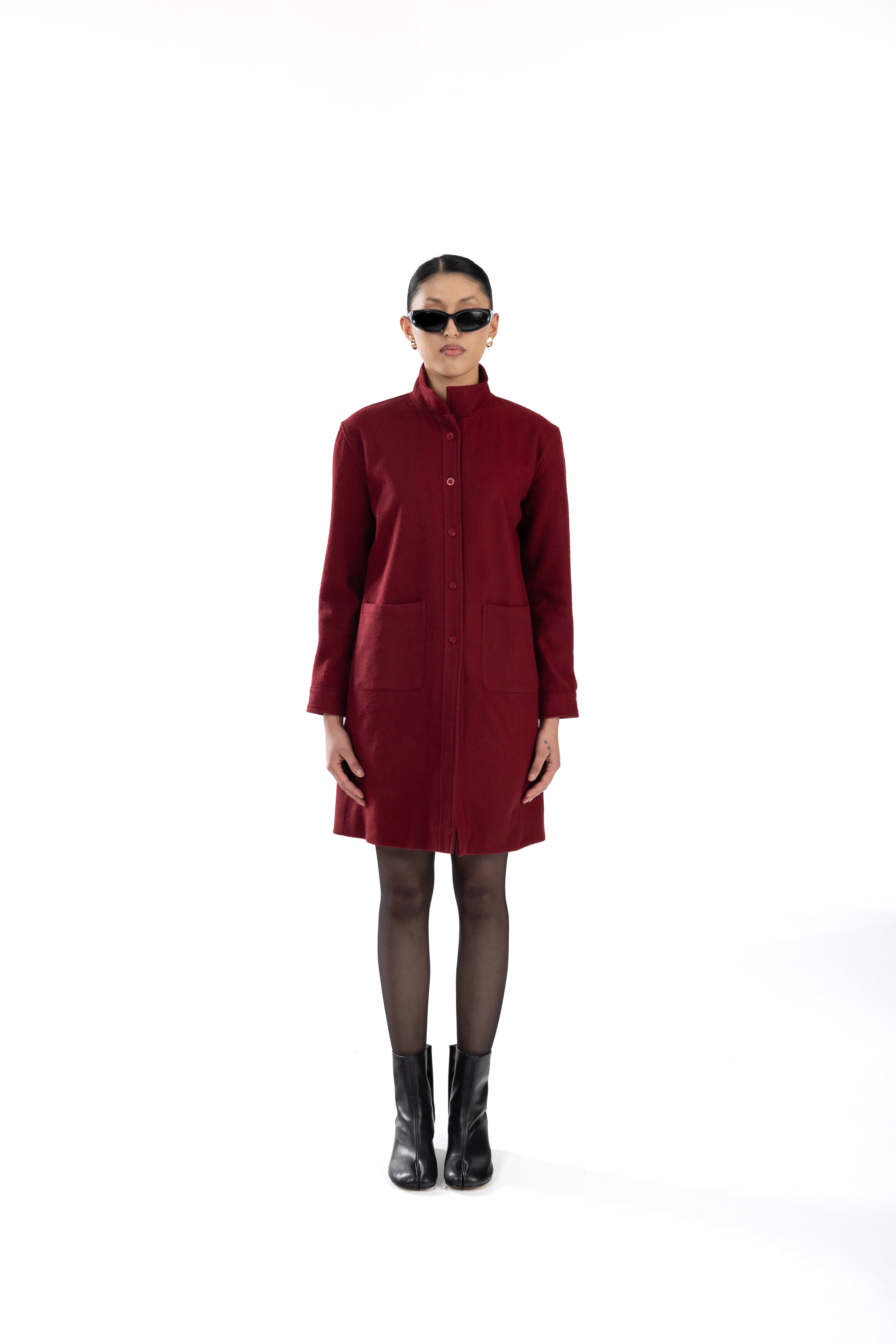 High Band Wool Midi Coat