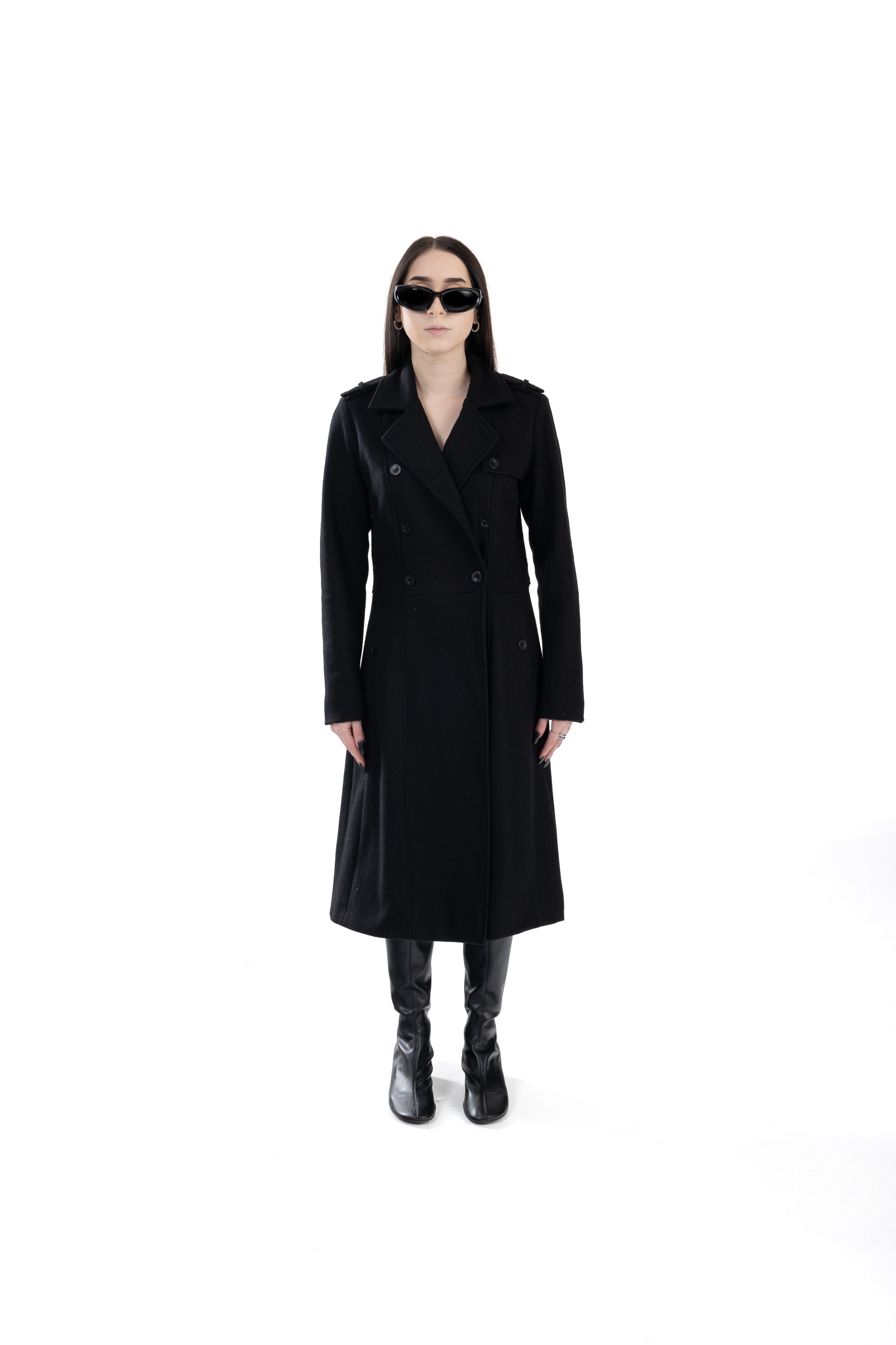 Black French Trench Coat Wool