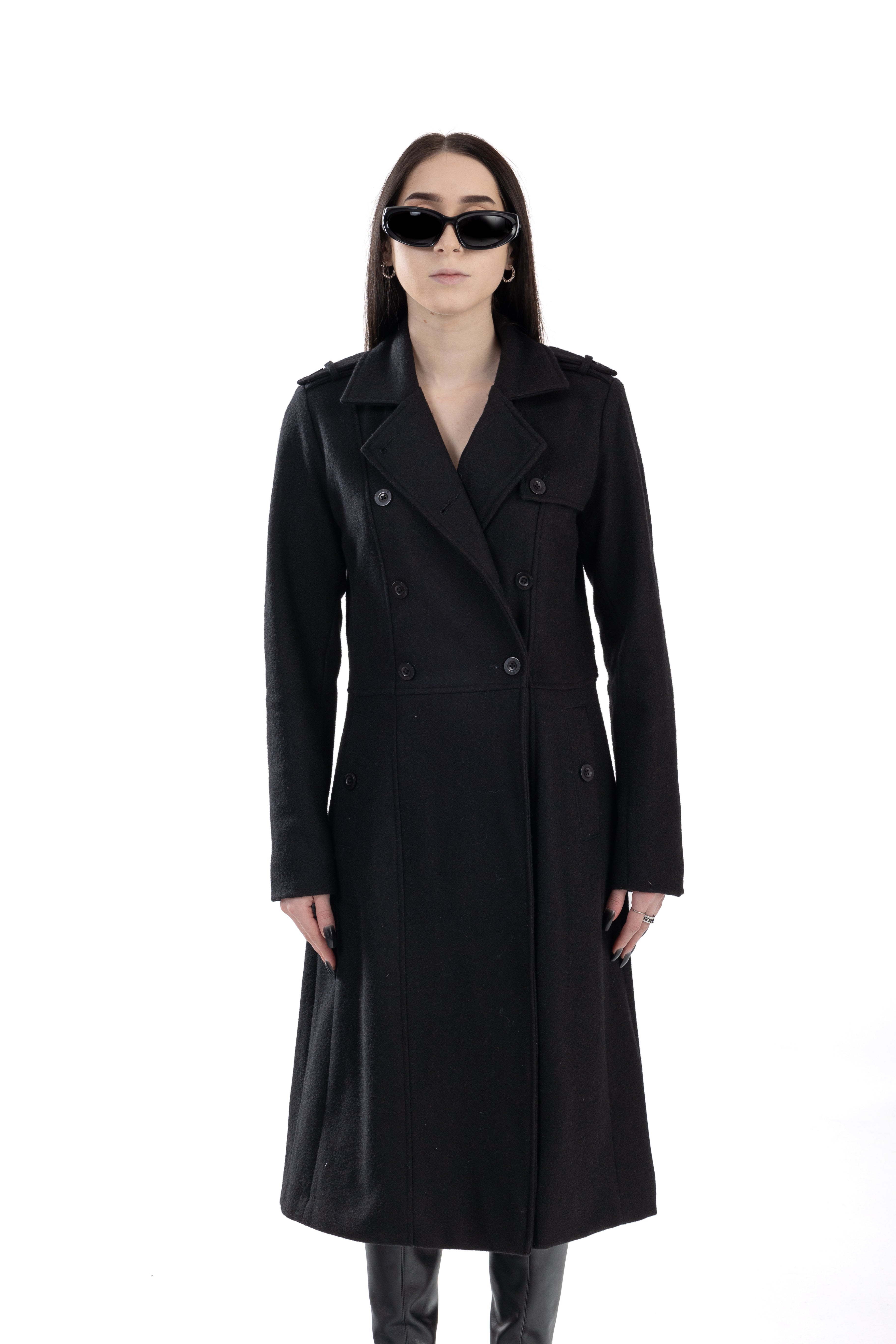 Black French Trench Coat Wool