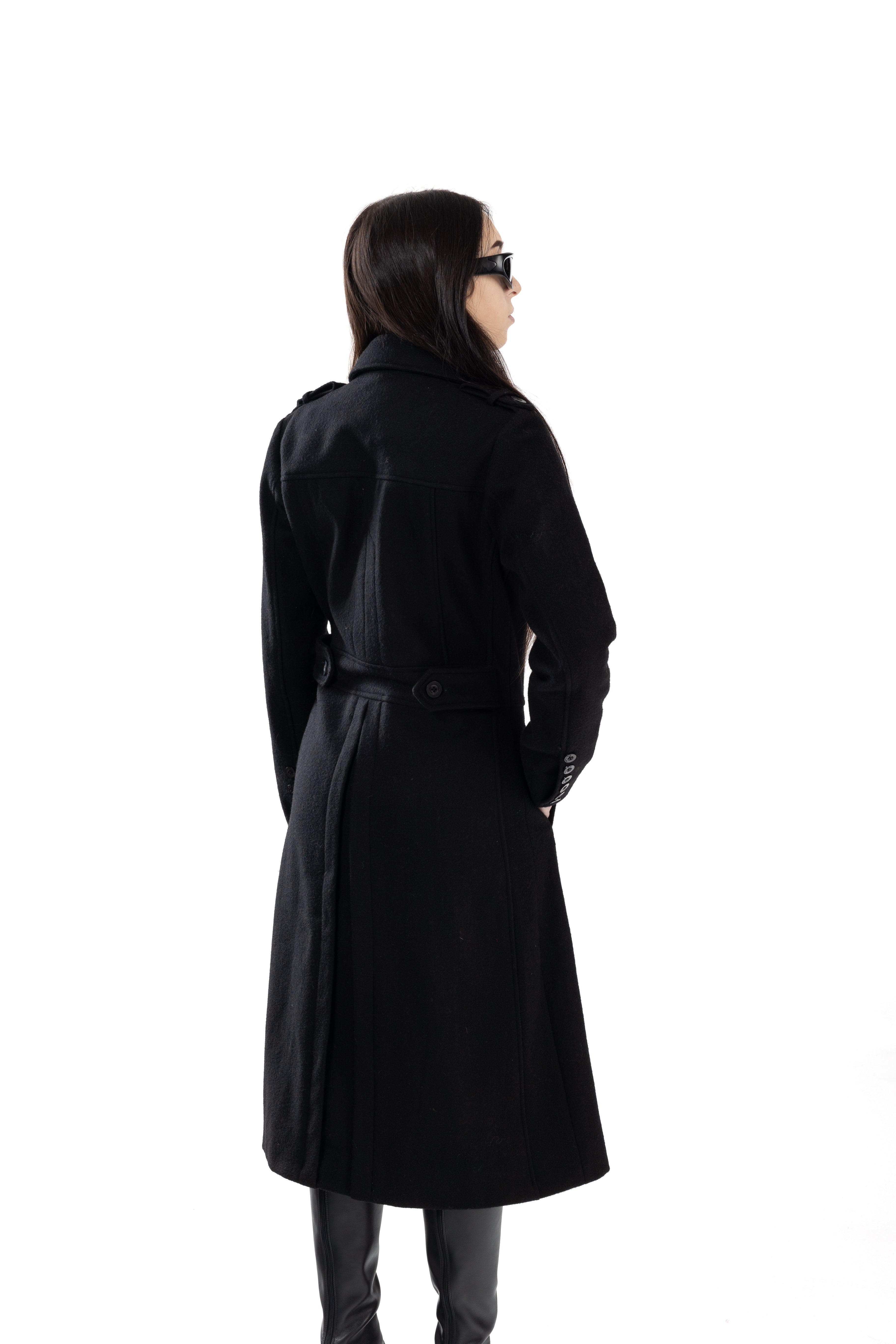 Black French Trench Coat Wool