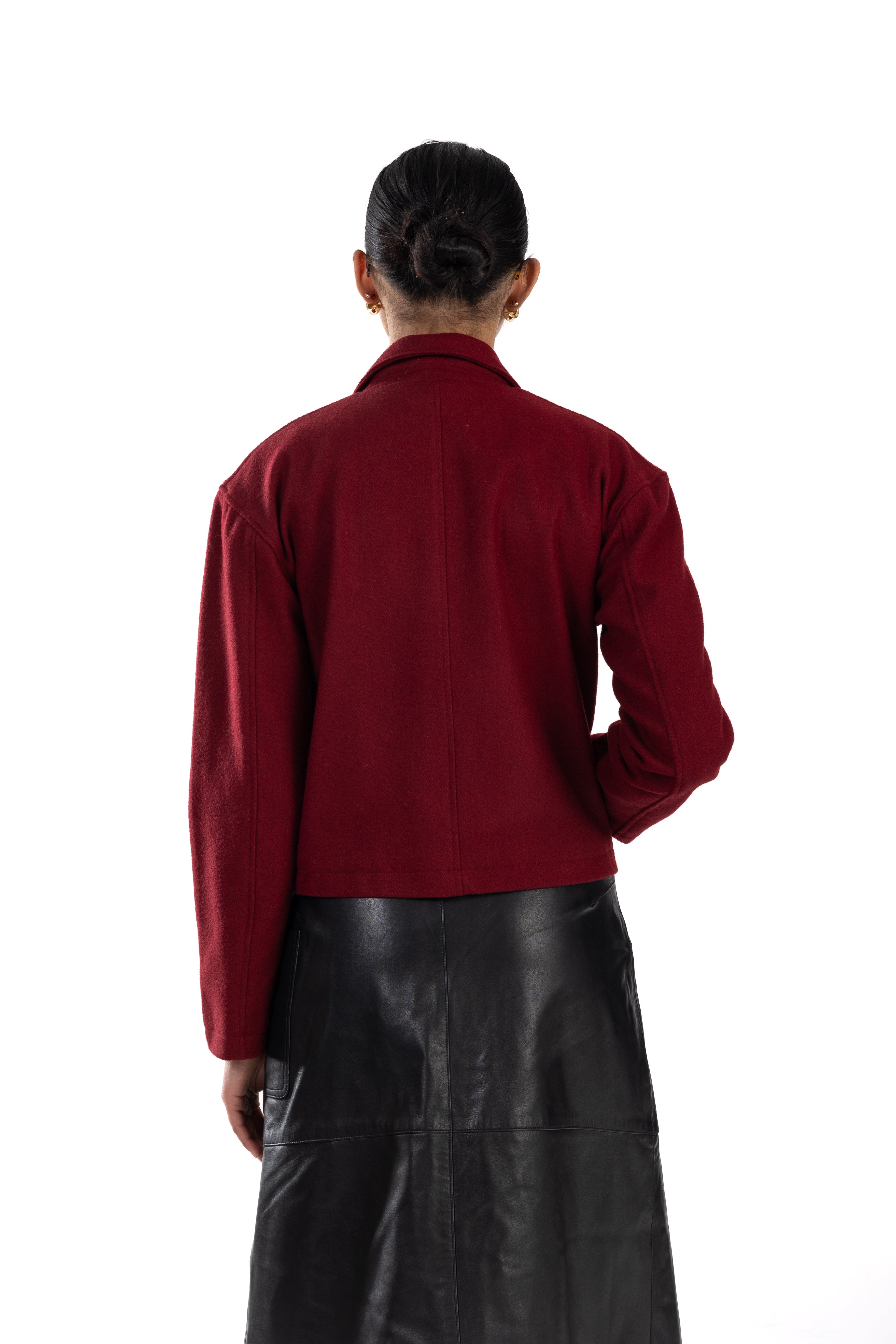 Burgundy Crop Jacket In Wool