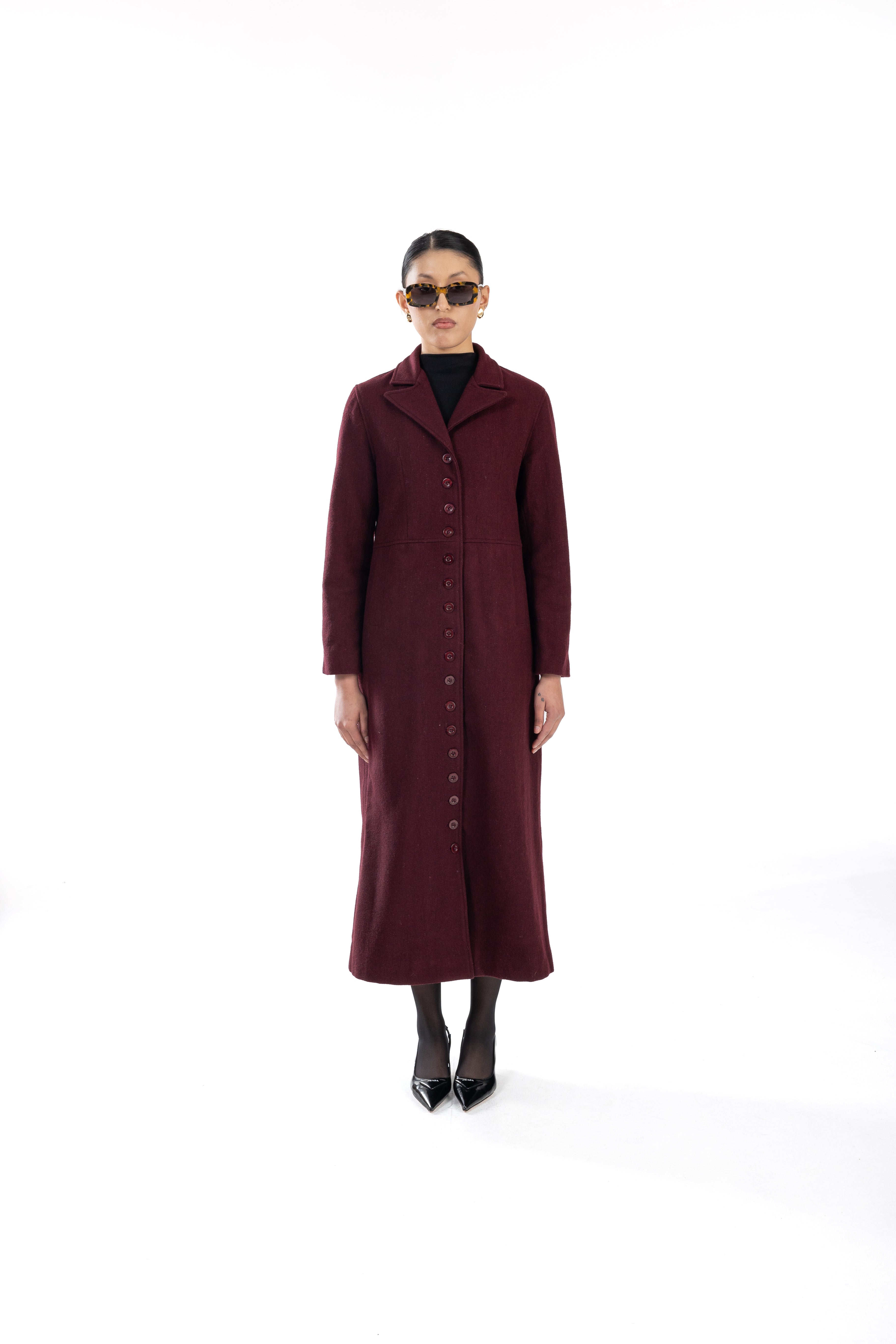 Long Buttoned Coat With Short Collar