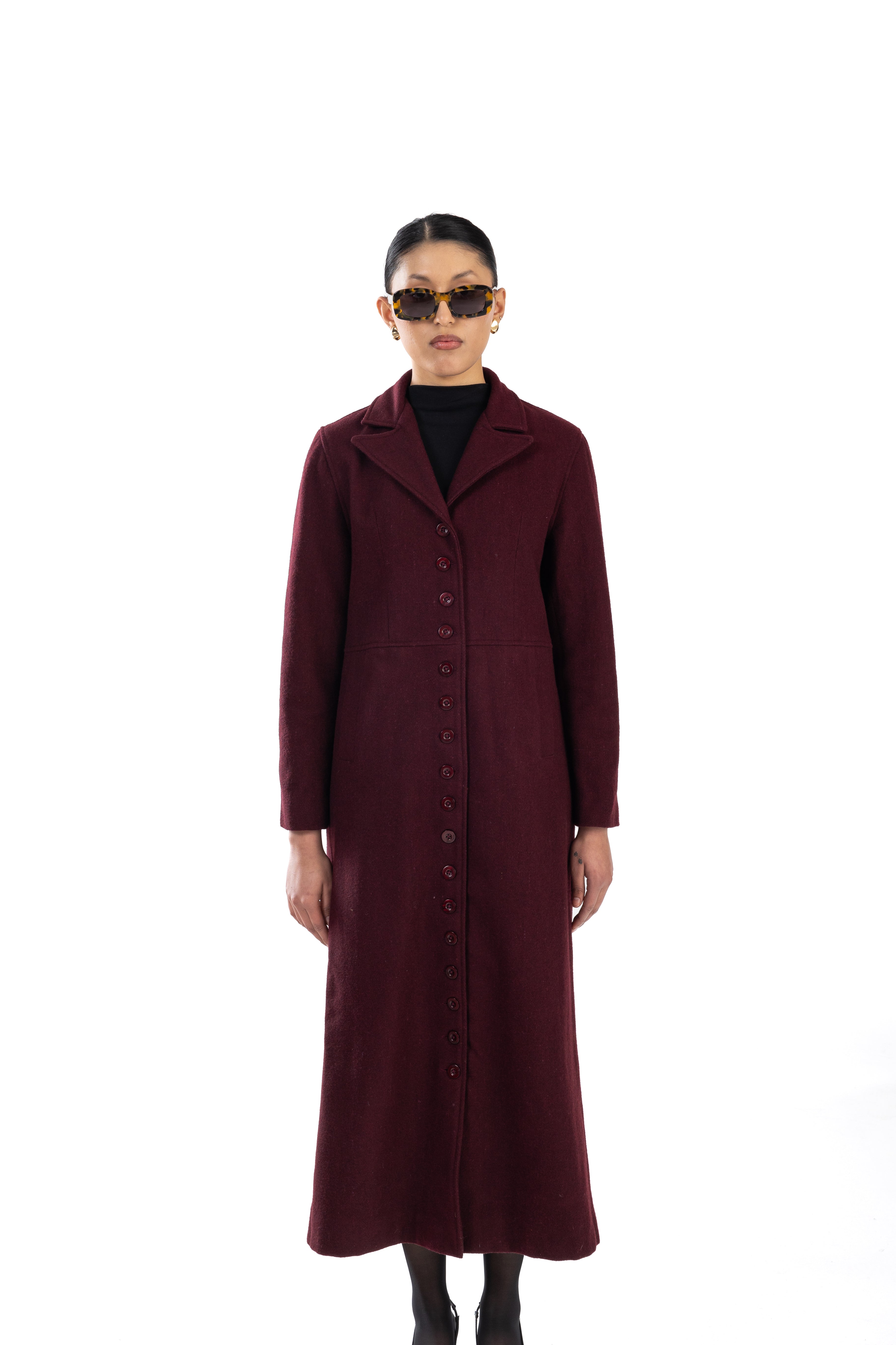 Long Buttoned Coat With Short Collar