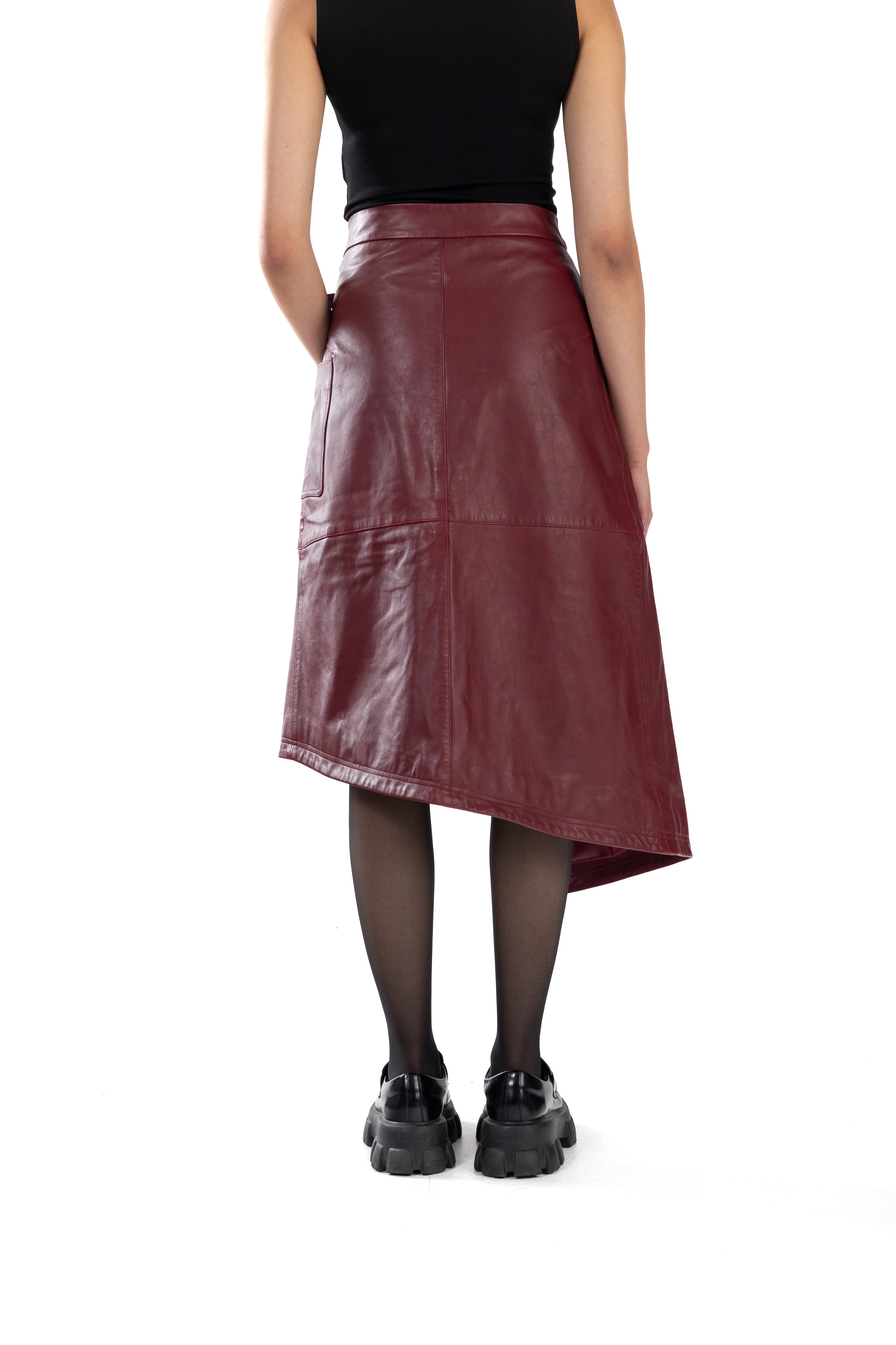 Belted Asymmetrical Leather Skirt