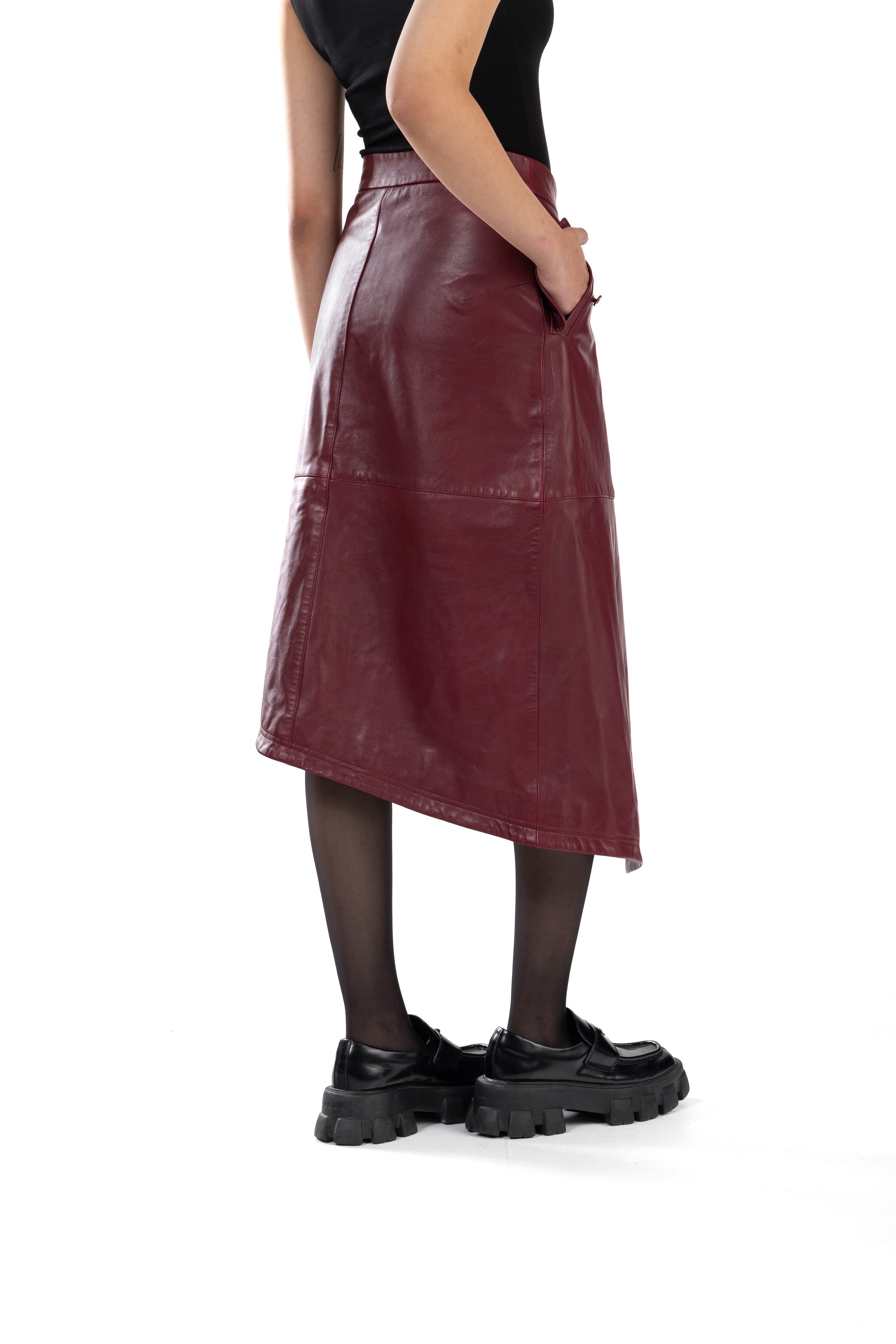 Belted Asymmetrical Leather Skirt