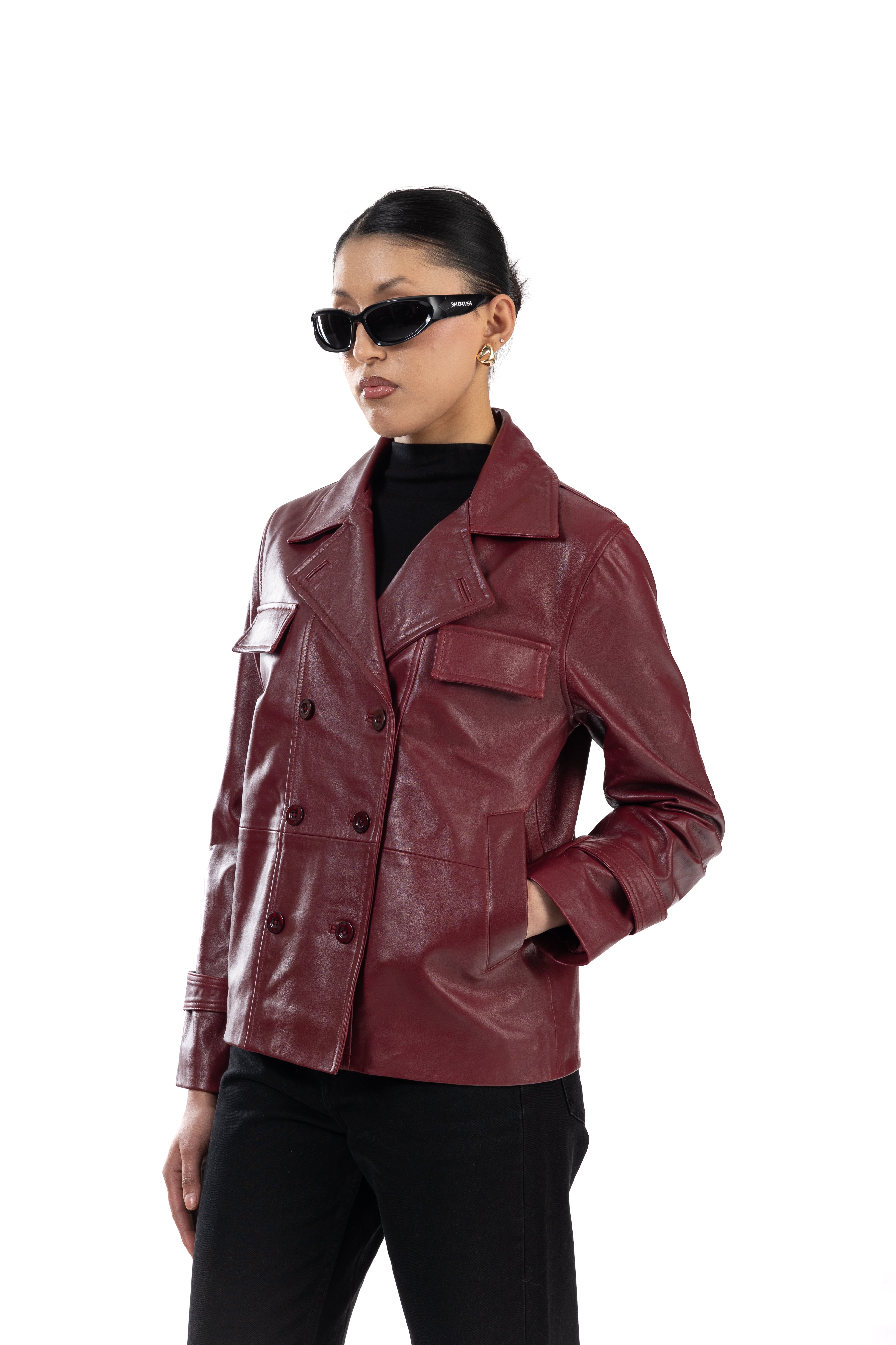 Short Trench Coat in Leather