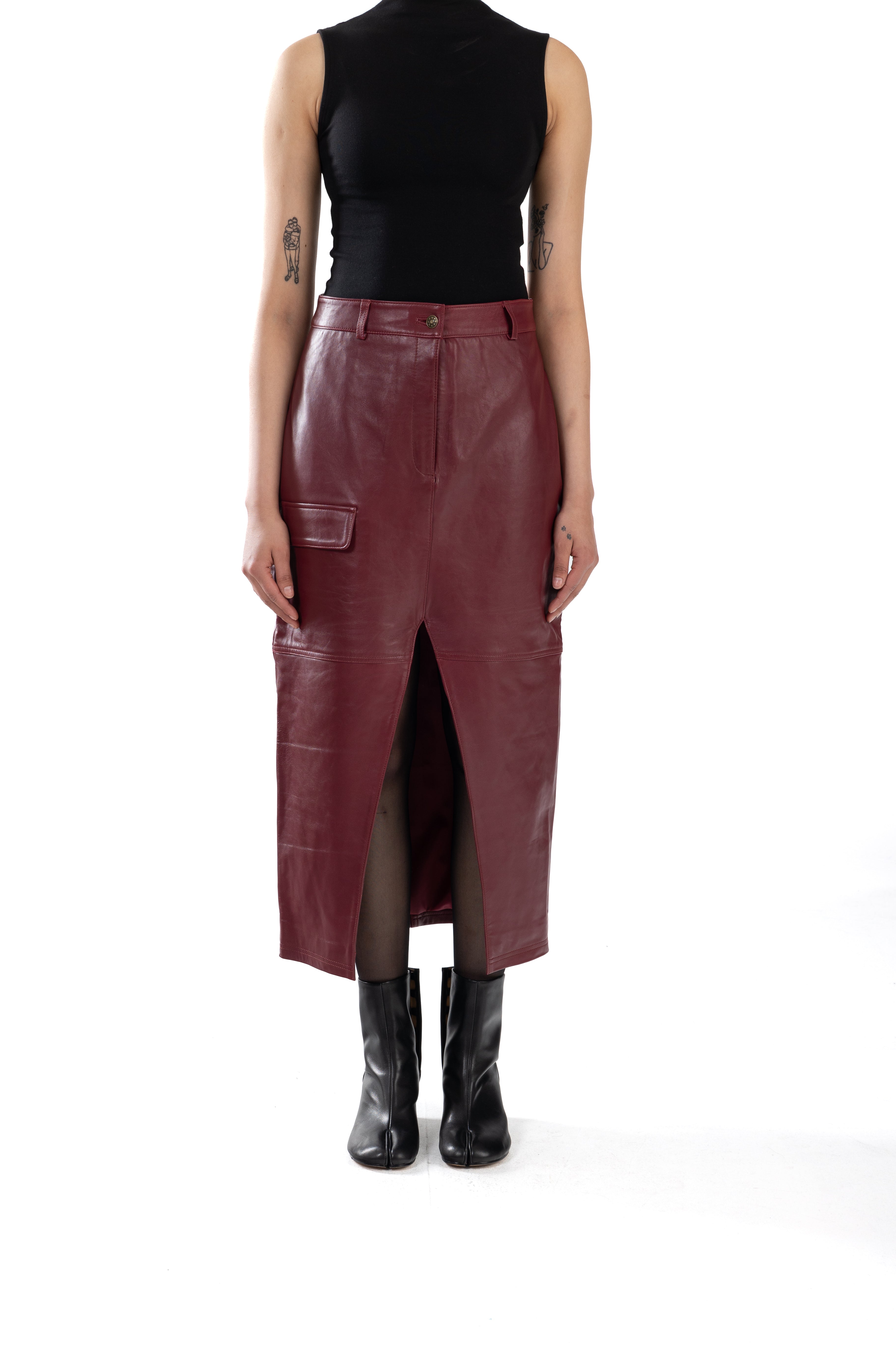 Skirt Leather With Flap Pocket